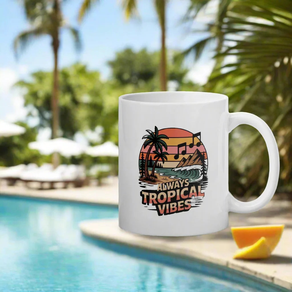 Always Tropical Vibes Beach Sunset Music Mug – Lead-Free Ceramic - RaZits