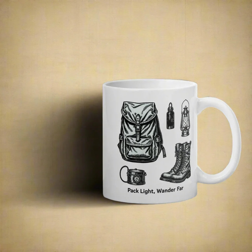 Pack Light, Wander Far – Vintage Hiking Gear Ceramic Mug - RaZits