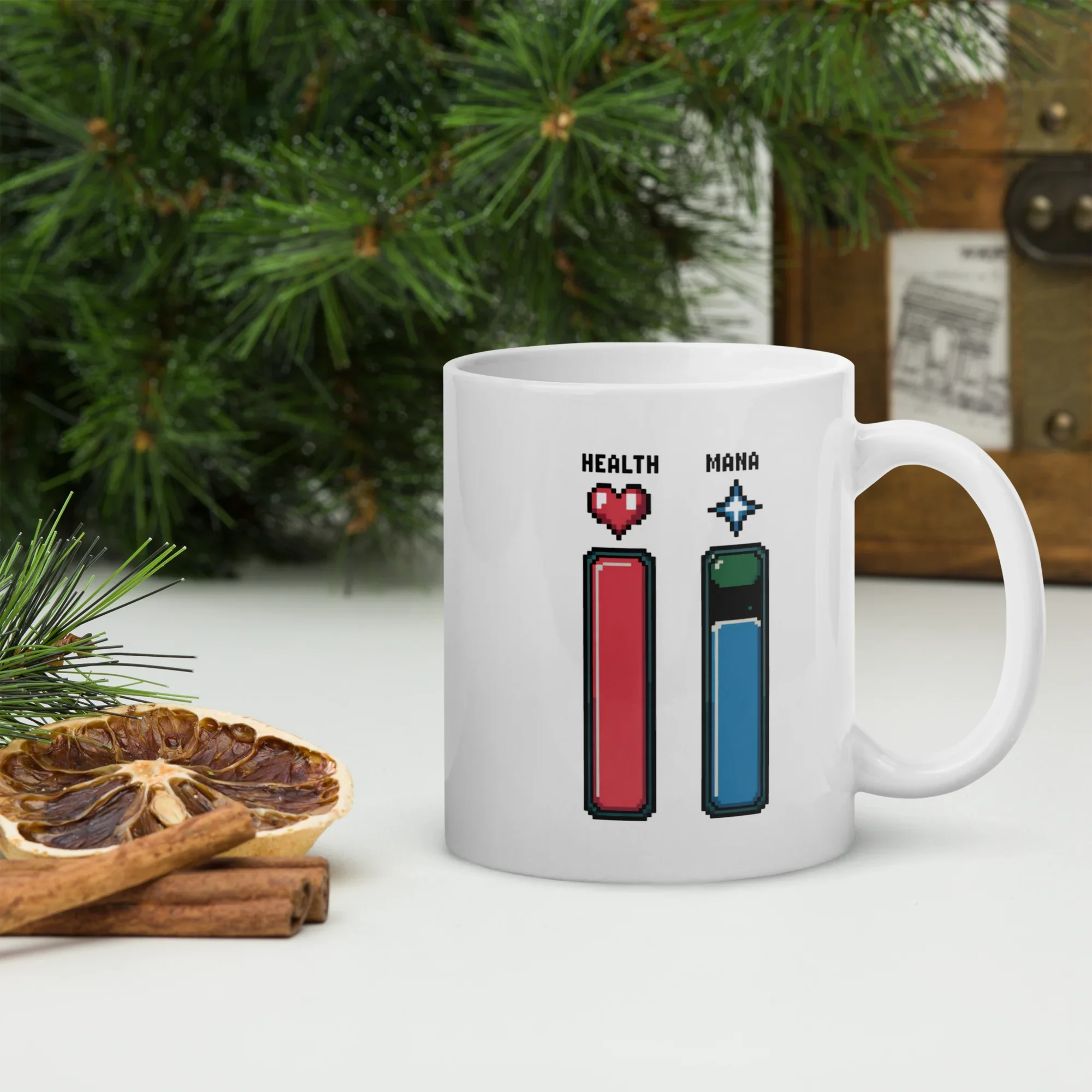 Pixel Health & Mana Bar Design – Retro Gaming Status Art Mug - RaZits