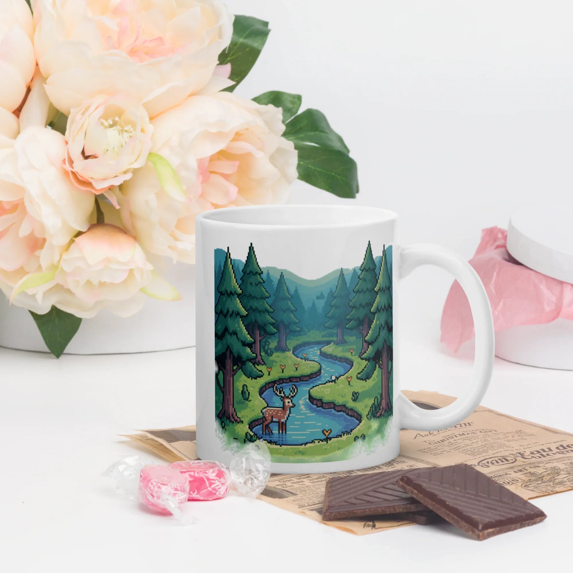 Pixel Forest Stream Mug – Tranquil Retro Escape for Cozy Gamers - RaZits