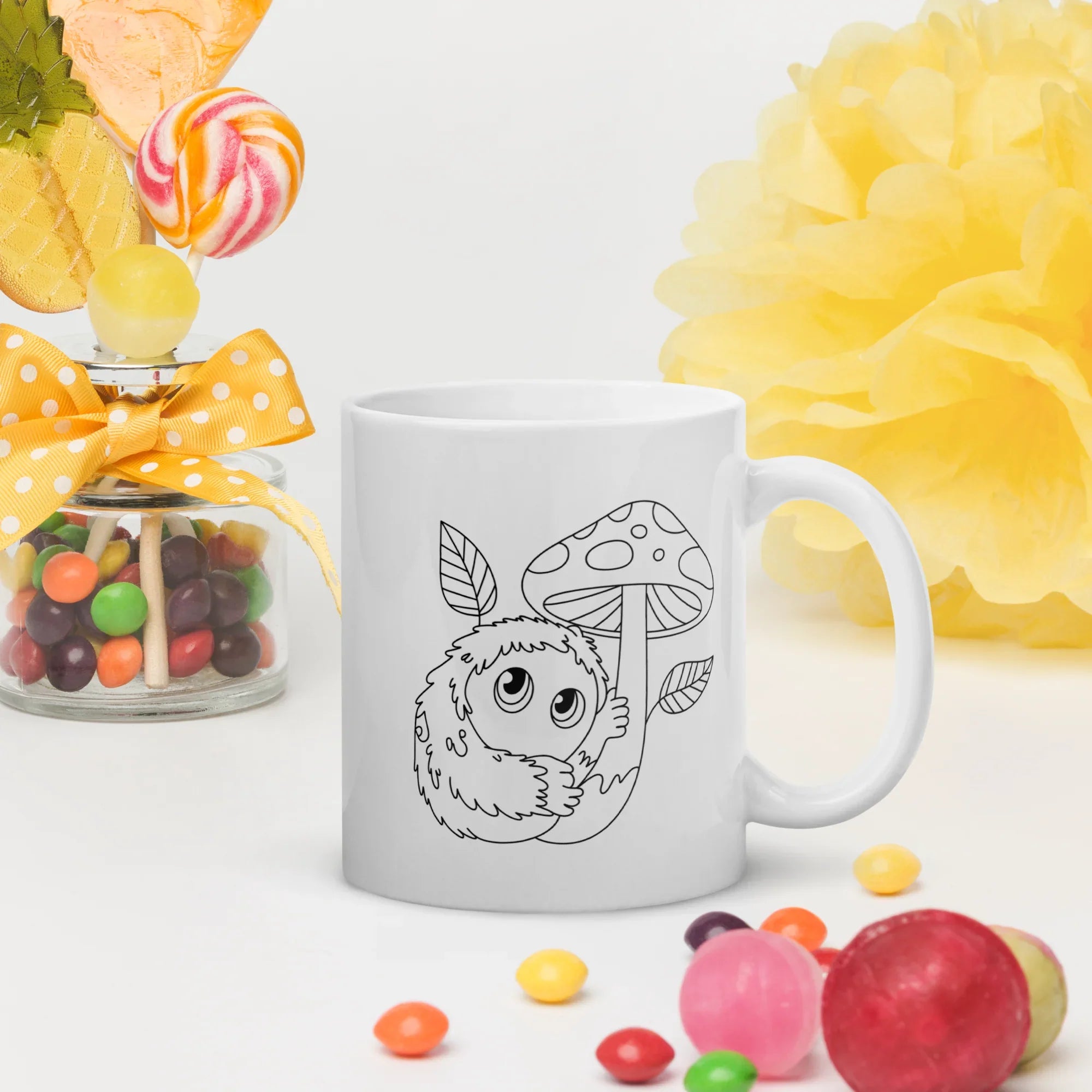 Forest Familiar Mug – Whimsical Mushroom Creature Line Art for Cozy Fantasy Gamers - RaZits