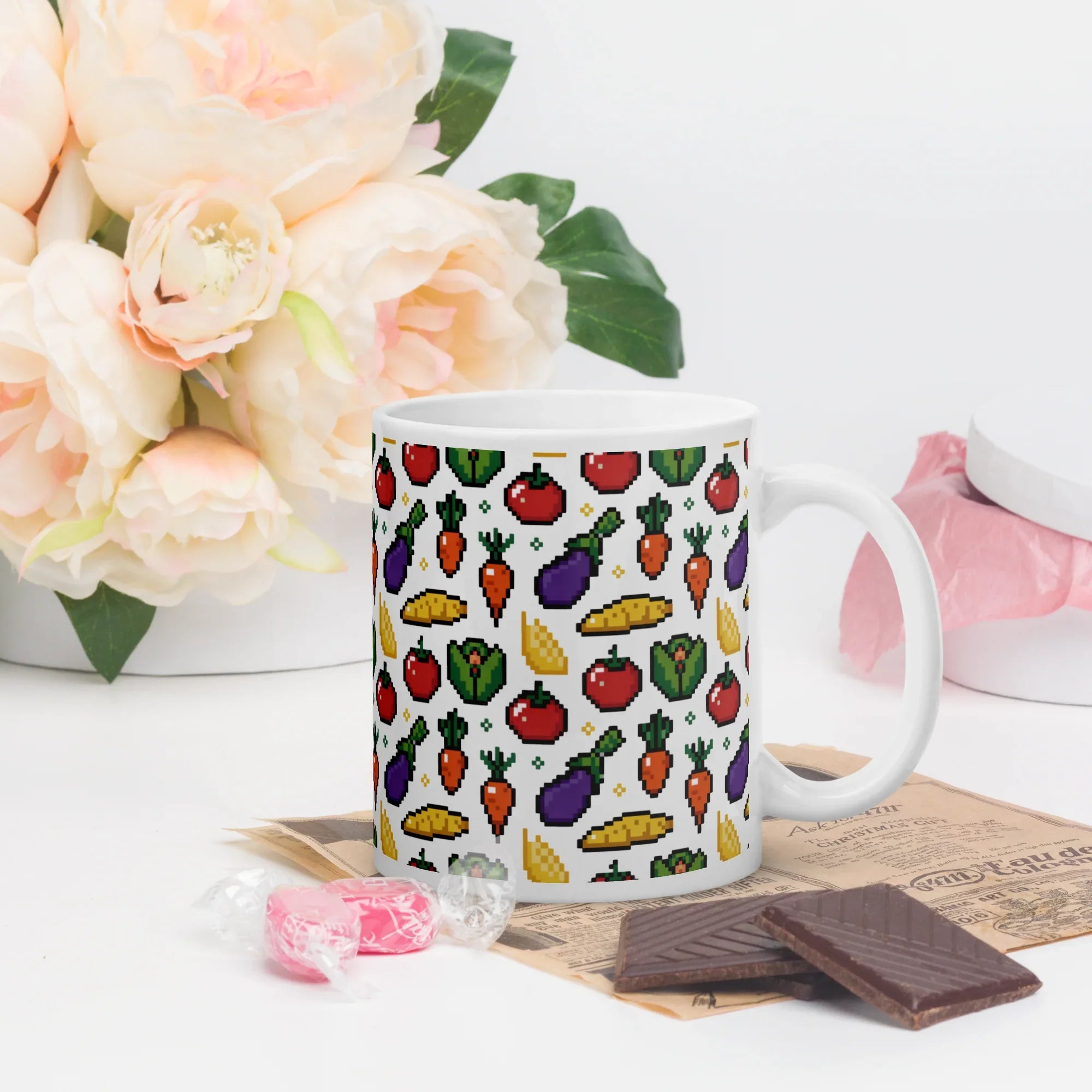Pixel Harvest Pattern Mug – Retro Farm Game Vibes in Vibrant 8-Bit Style - RaZits