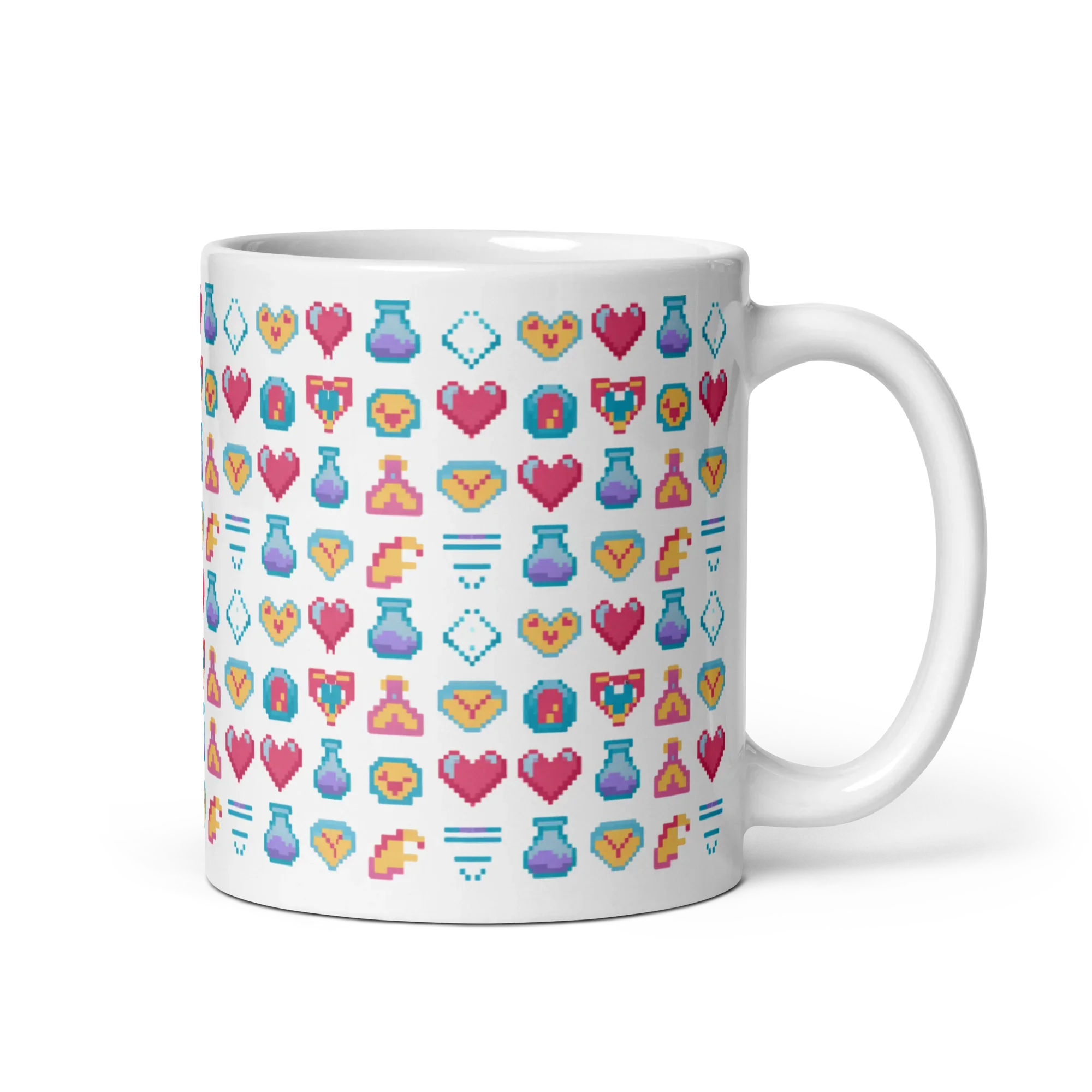 Pixel Power-Up Mug – Retro Hearts & Mana Potion Design for Classic Gamers - RaZits