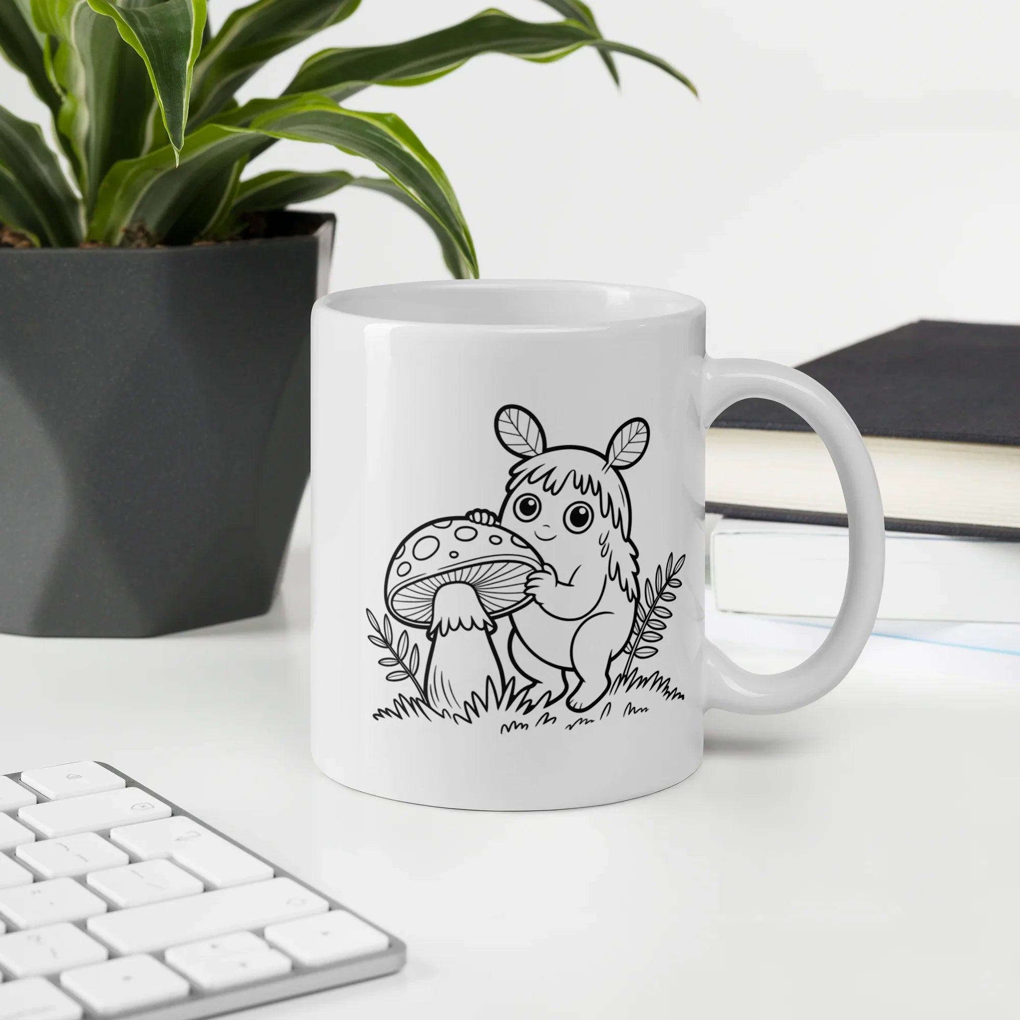 Forest Spirit & Mushroom Mug – Whimsical Woodland Creature Line Art Design - RaZits