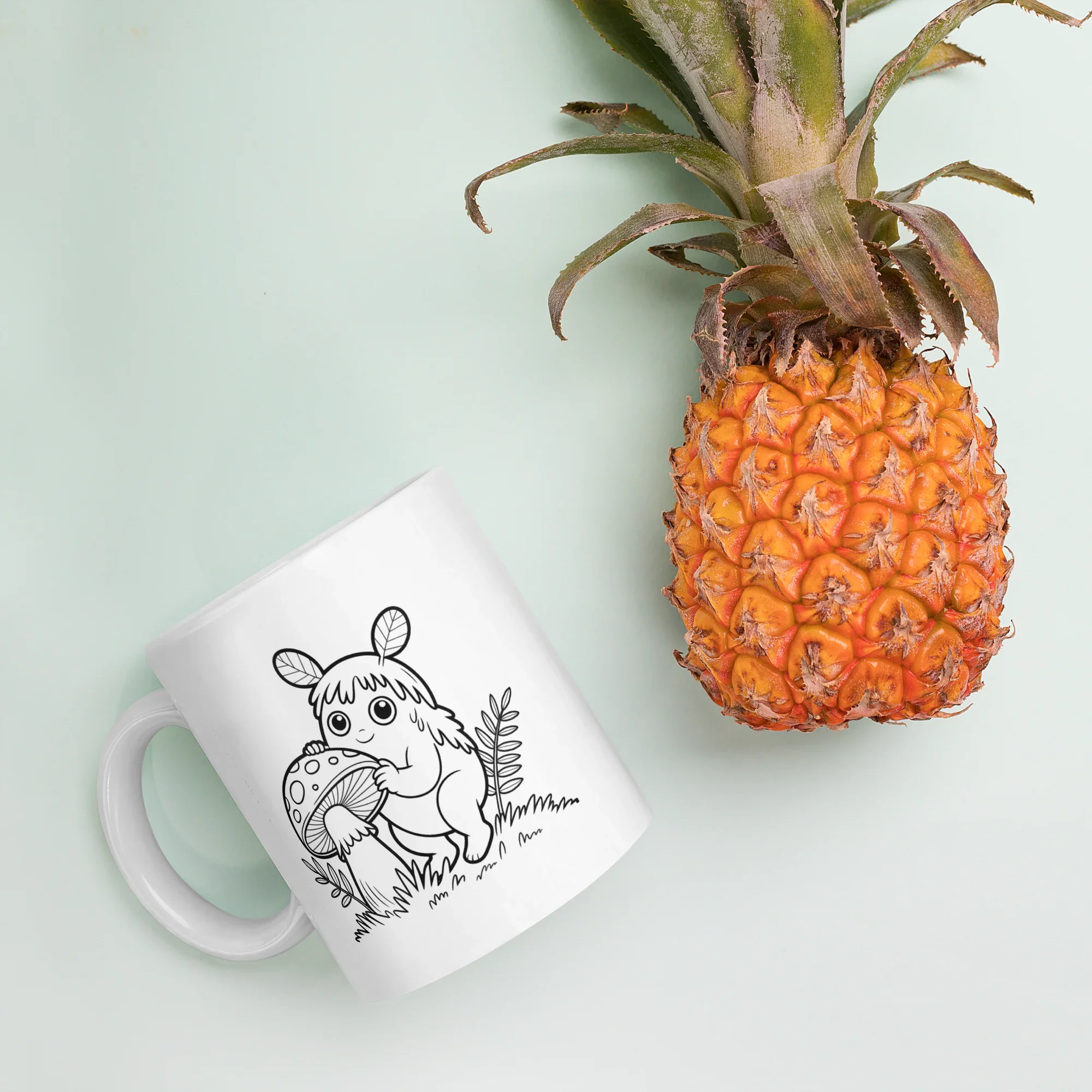 Forest Spirit & Mushroom Mug – Whimsical Woodland Creature Line Art Design - RaZits