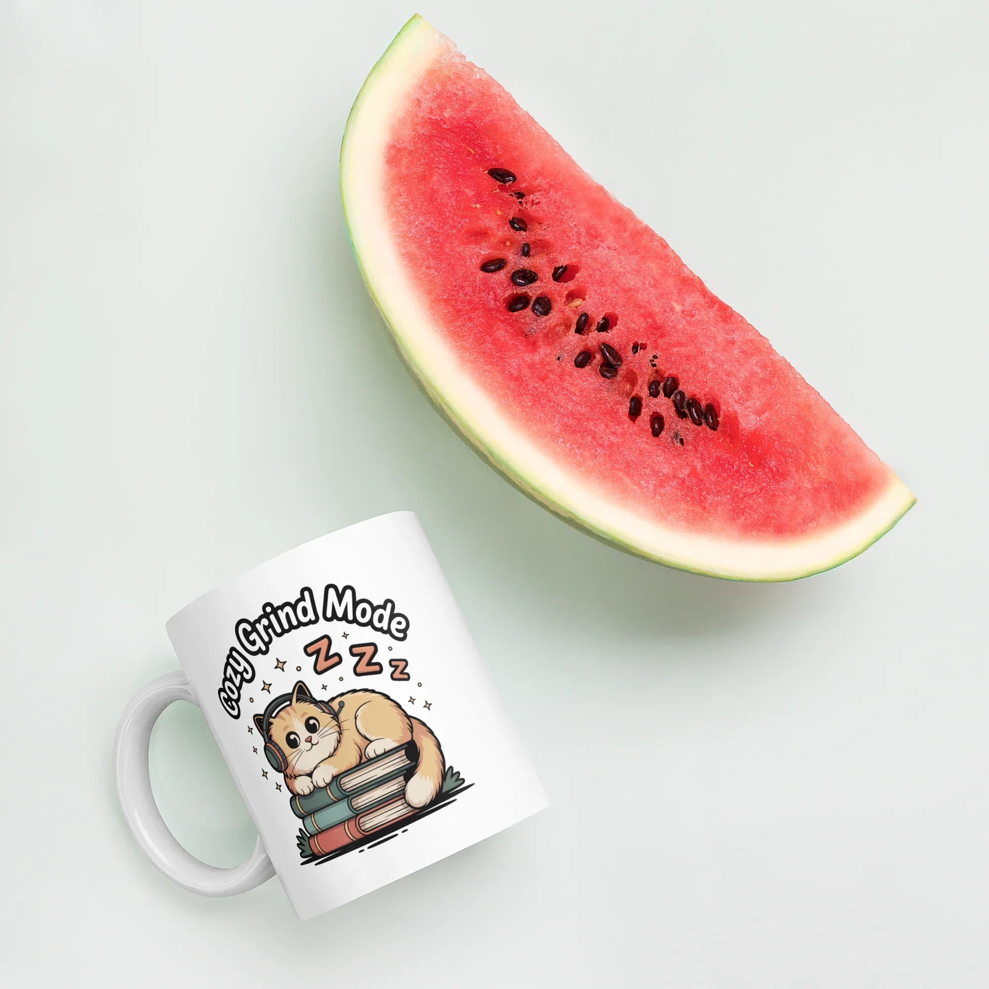 Cozy Grind Mode Cat Mug – Chill Gamer Cat with Headphones and Books - RaZits
