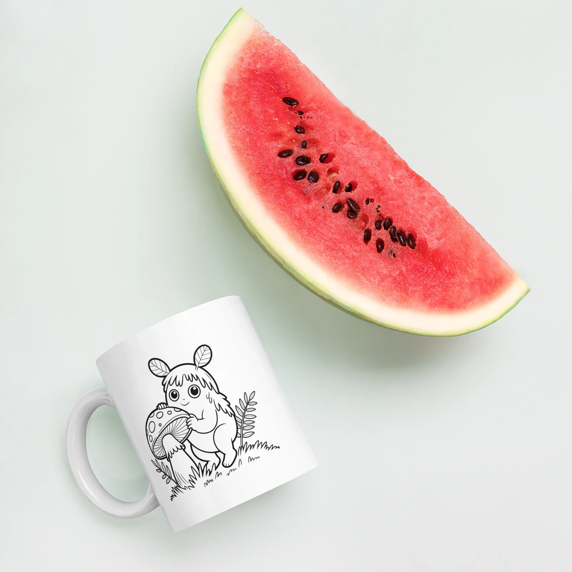 Forest Spirit & Mushroom Mug – Whimsical Woodland Creature Line Art Design - RaZits