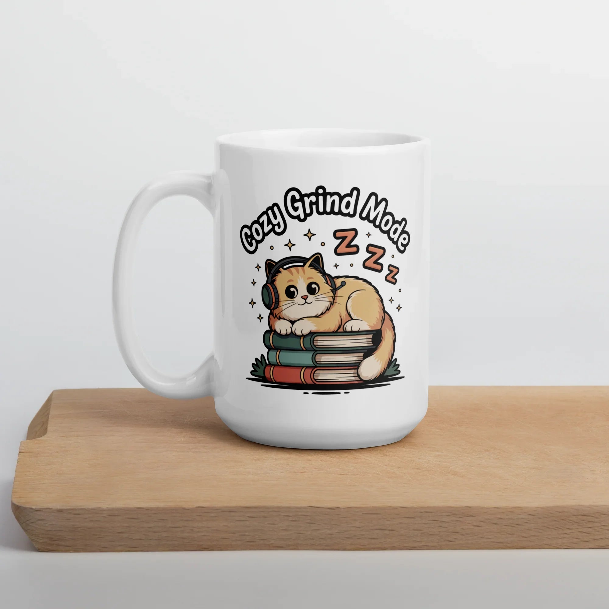 Cozy Grind Mode Cat Mug – Chill Gamer Cat with Headphones and Books - RaZits
