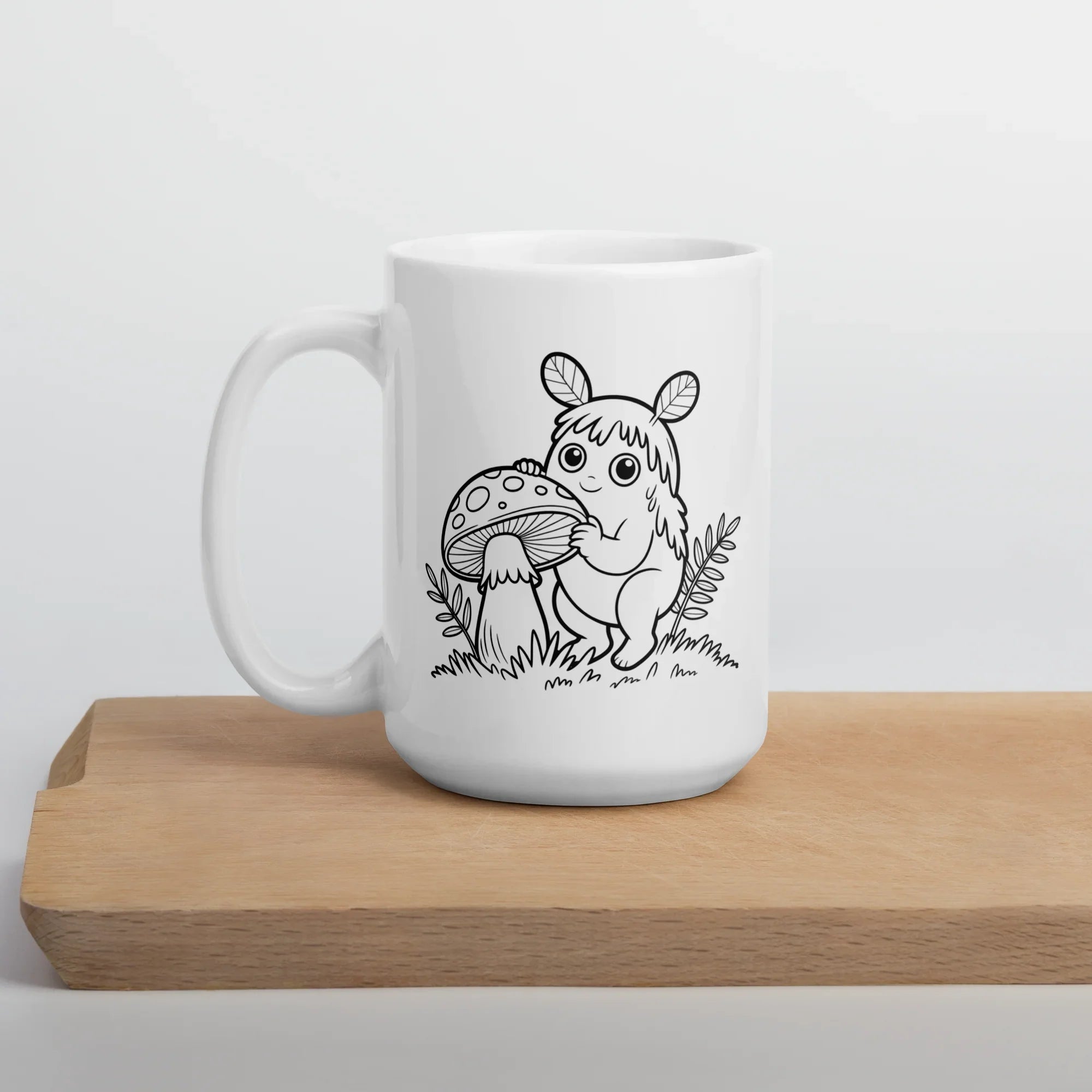 Forest Spirit & Mushroom Mug – Whimsical Woodland Creature Line Art Design - RaZits
