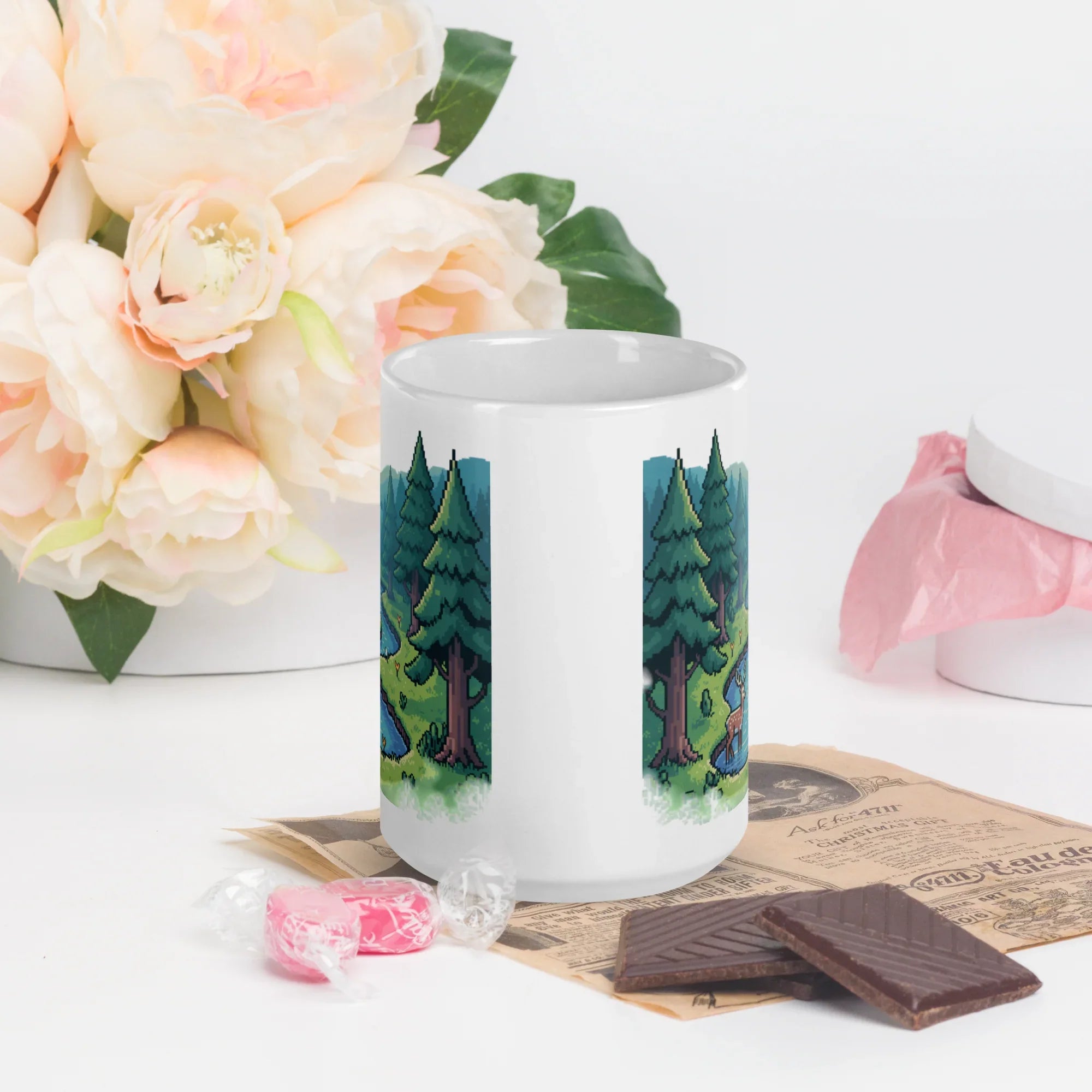 Pixel Forest Stream Mug – Tranquil Retro Escape for Cozy Gamers - RaZits