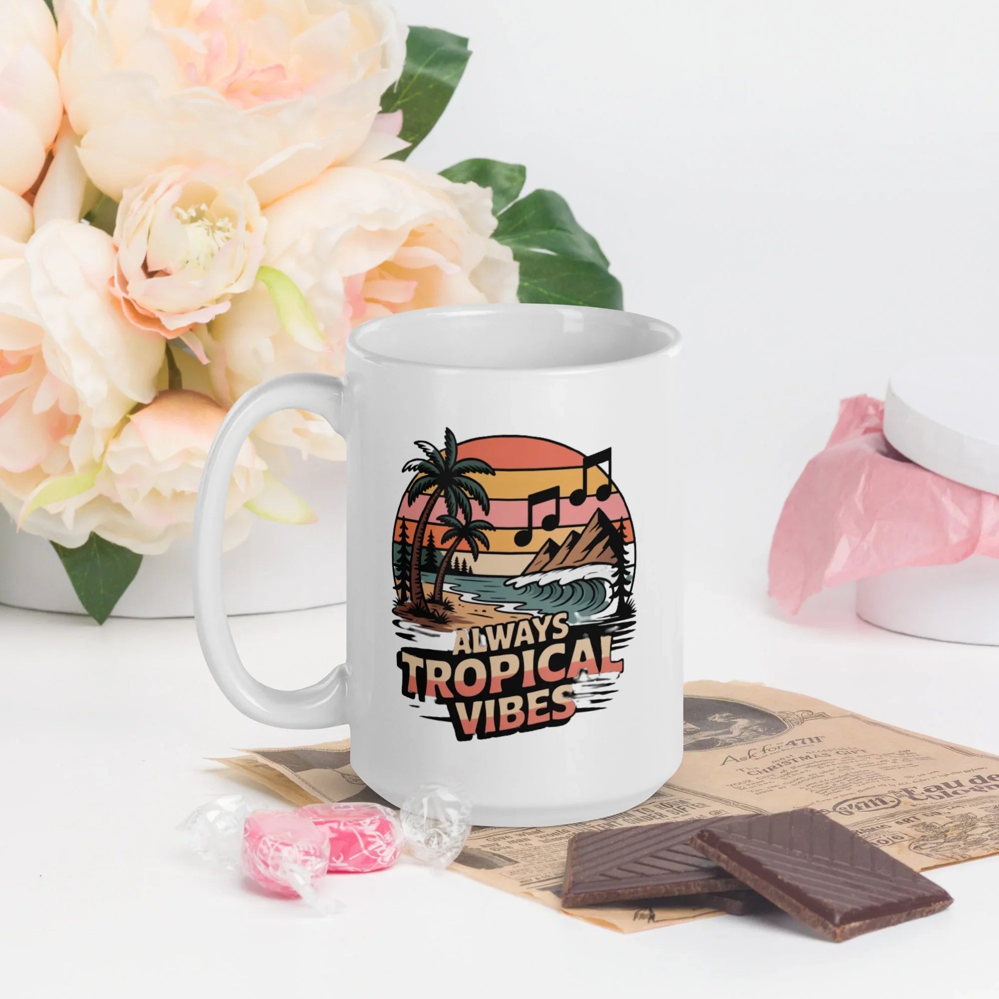 Always Tropical Vibes Beach Sunset Music Mug – Lead-Free Ceramic - RaZits