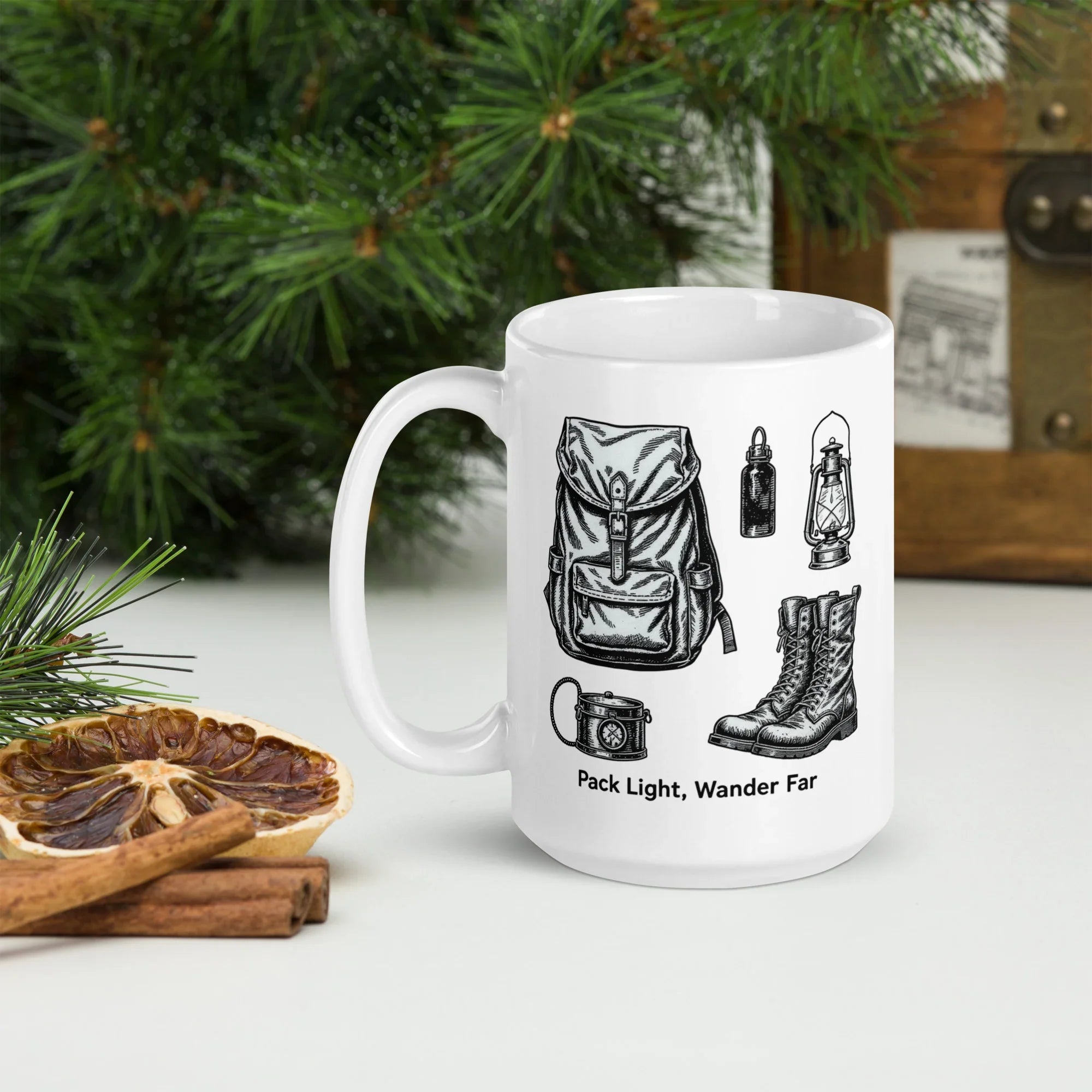 Pack Light, Wander Far – Vintage Hiking Gear Ceramic Mug - RaZits