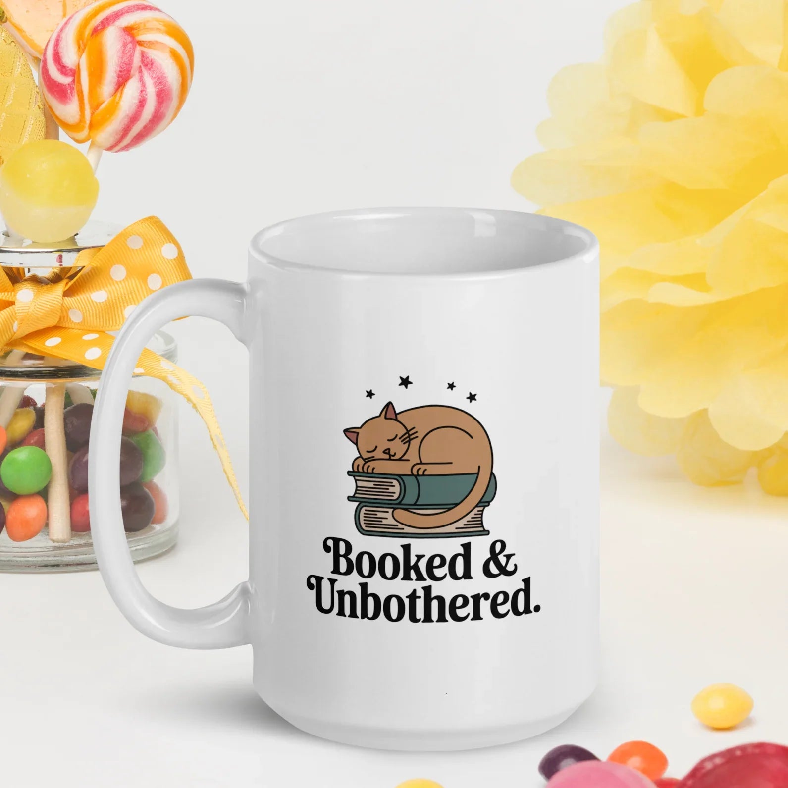 Booked & Unbothered Mug – Cozy Cat Reader Cup - RaZits