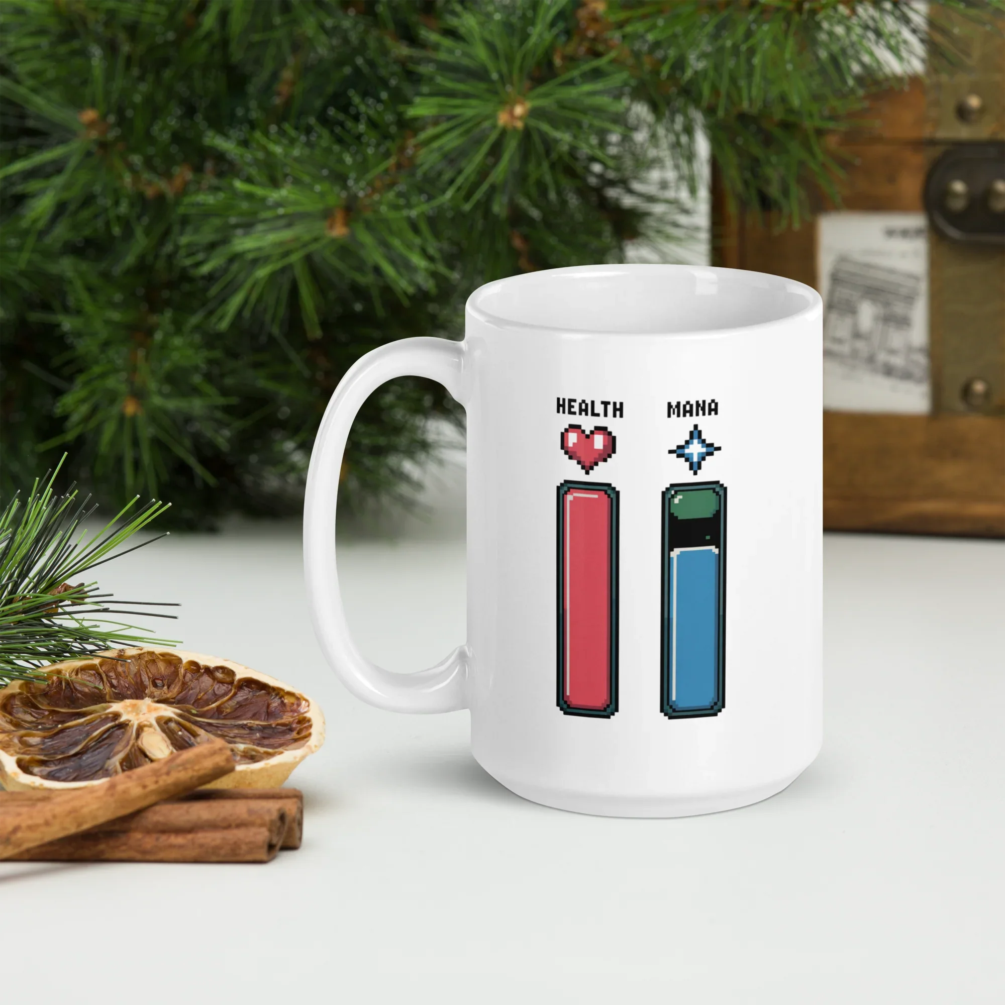 Pixel Health & Mana Bar Design – Retro Gaming Status Art Mug - RaZits