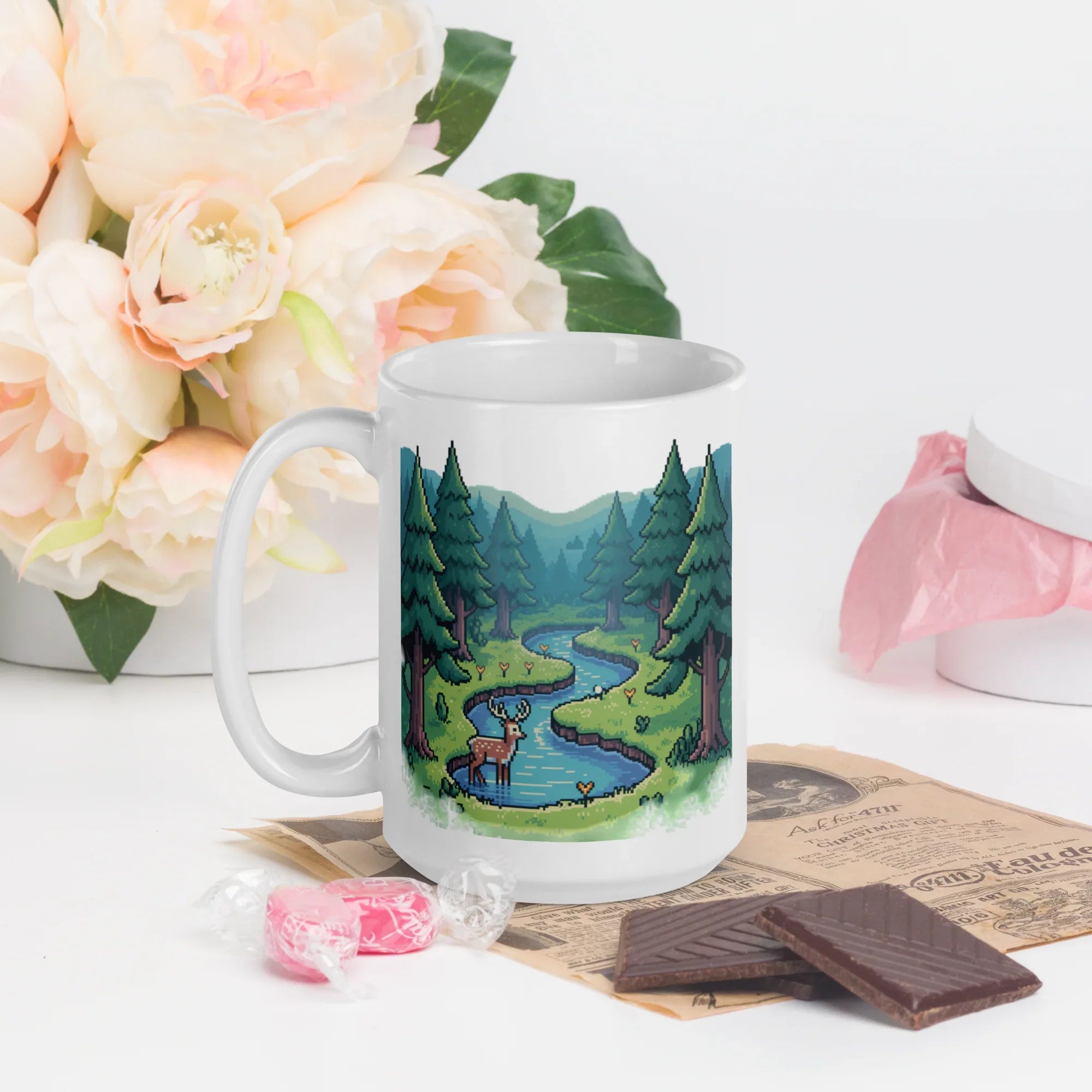 Pixel Forest Stream Mug – Tranquil Retro Escape for Cozy Gamers - RaZits