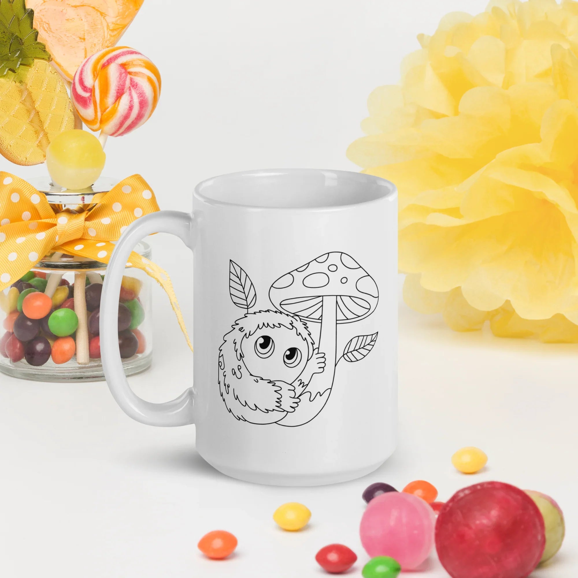 Forest Familiar Mug – Whimsical Mushroom Creature Line Art for Cozy Fantasy Gamers - RaZits