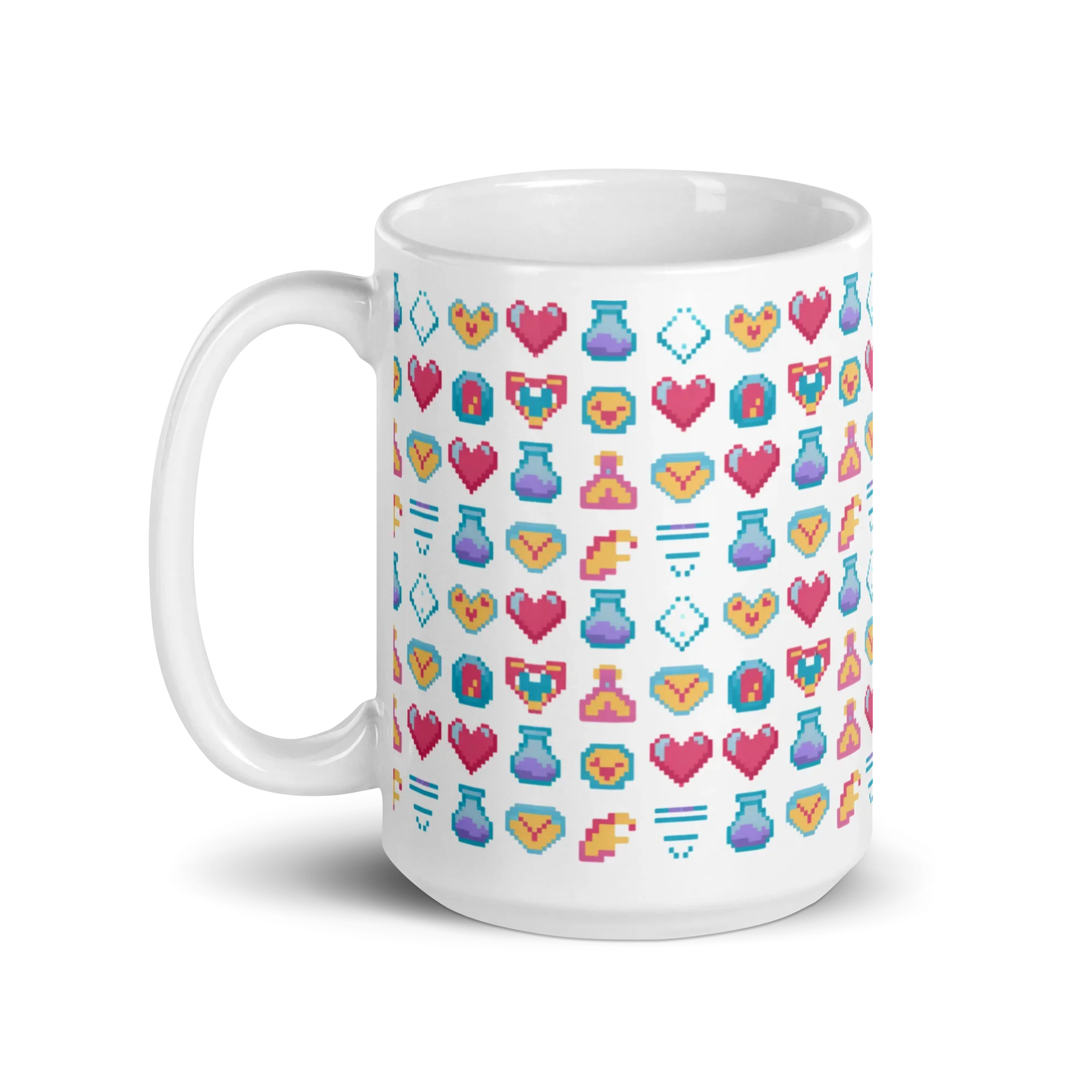 Pixel Power-Up Mug – Retro Hearts & Mana Potion Design for Classic Gamers - RaZits