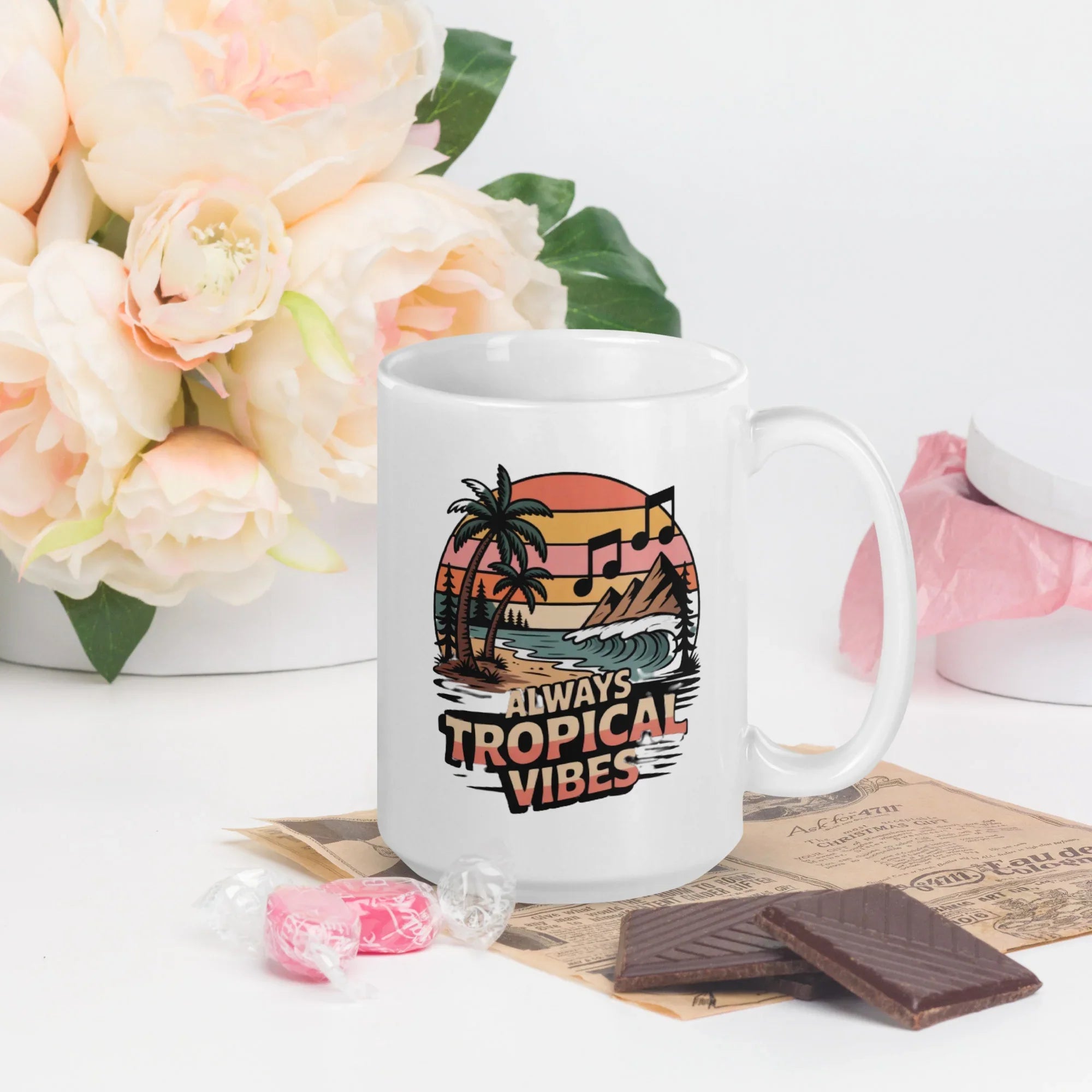 Always Tropical Vibes Beach Sunset Music Mug – Lead-Free Ceramic - RaZits