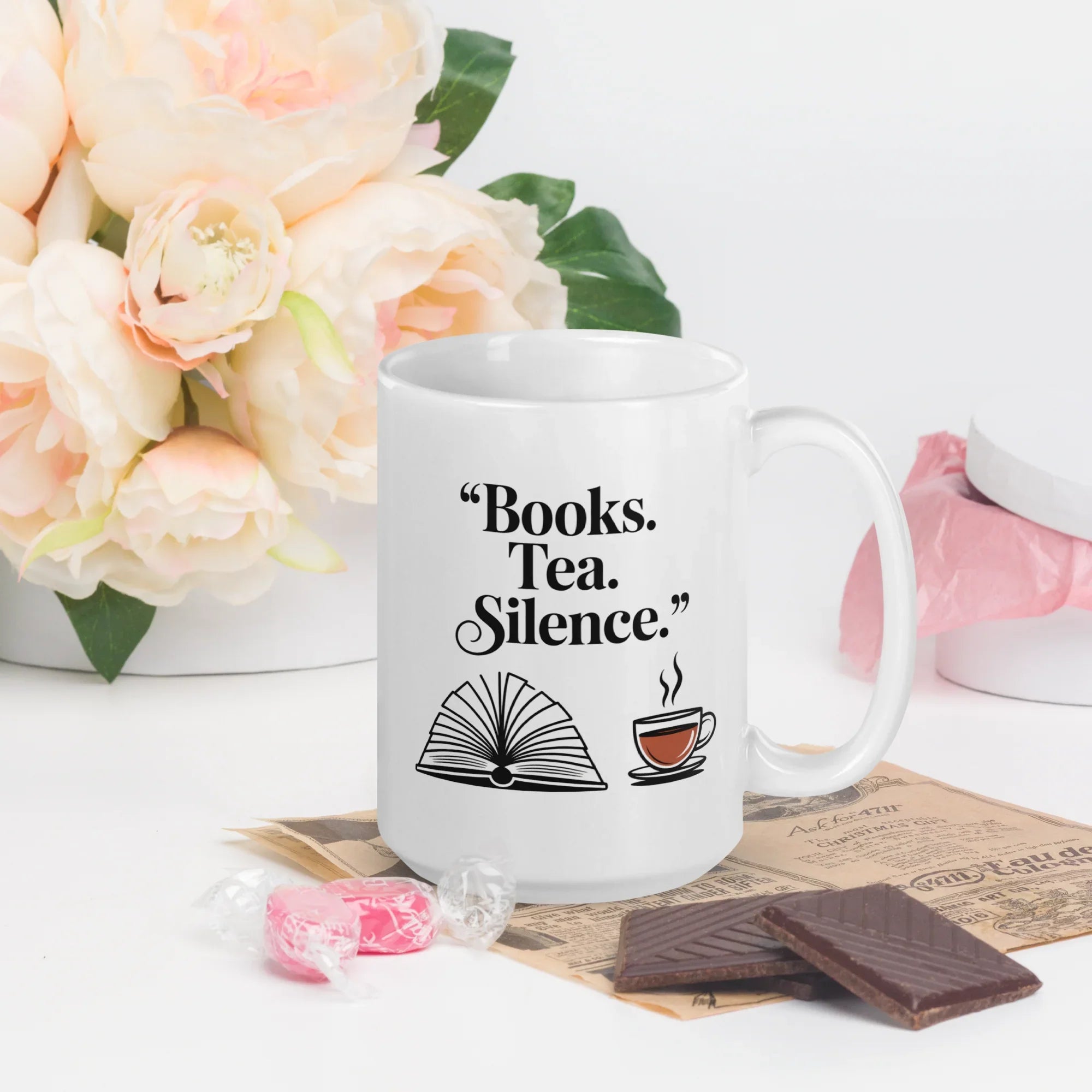 Books Tea Silence Mug – Minimalist Bookish Cup - RaZits