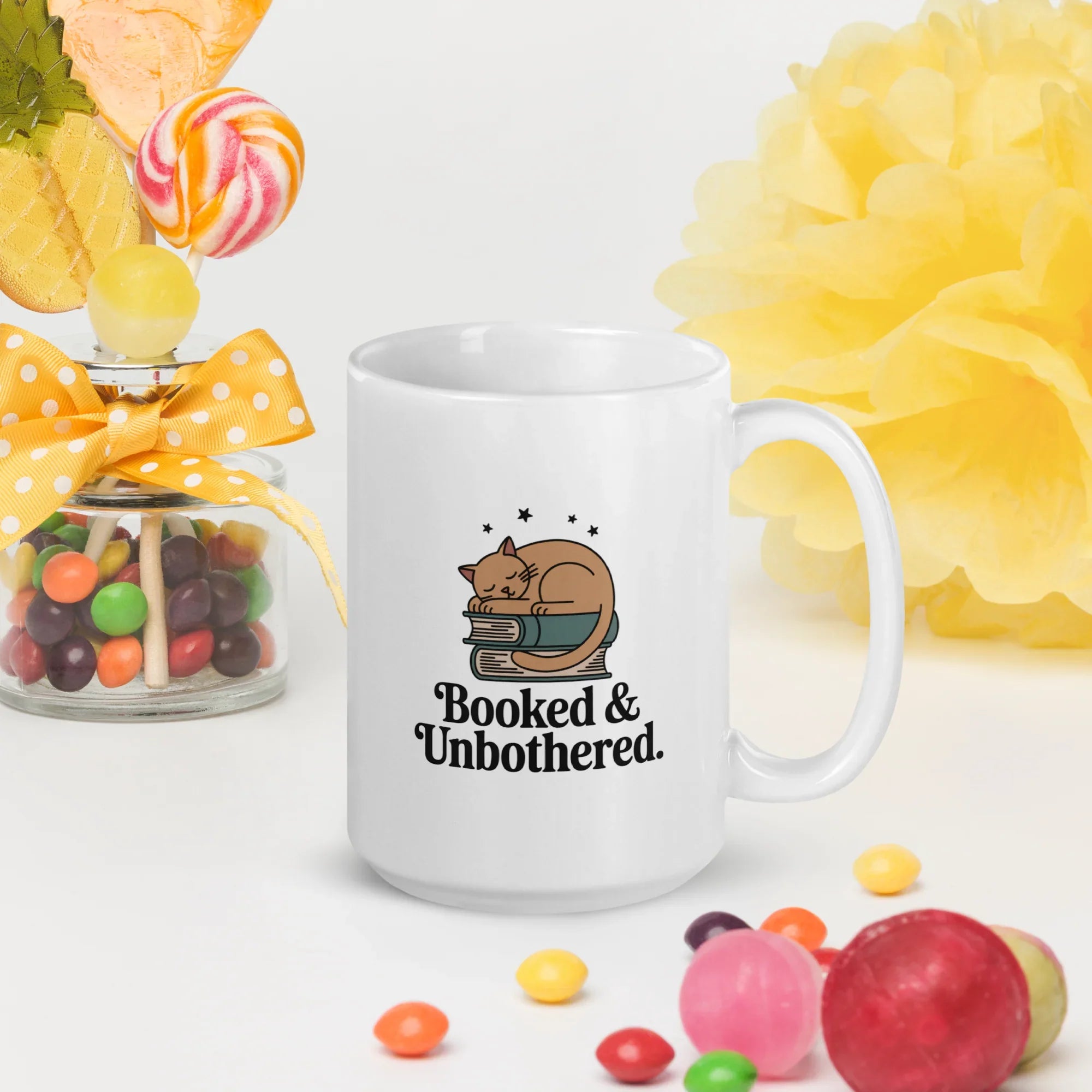 Booked & Unbothered Mug – Cozy Cat Reader Cup - RaZits