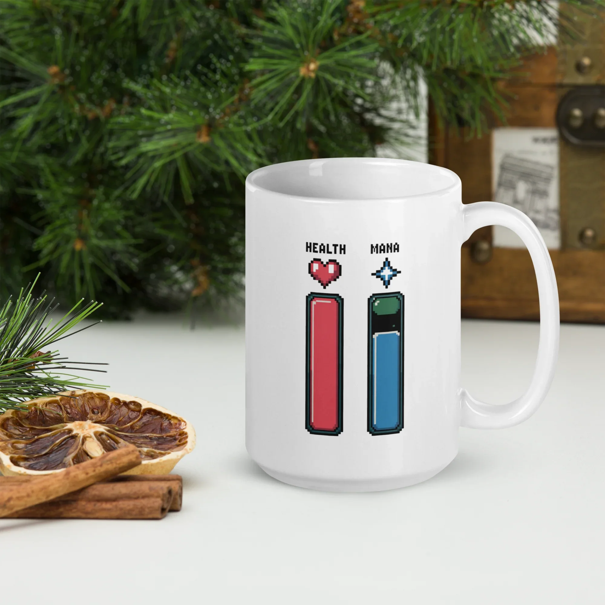 Pixel Health & Mana Bar Design – Retro Gaming Status Art Mug - RaZits