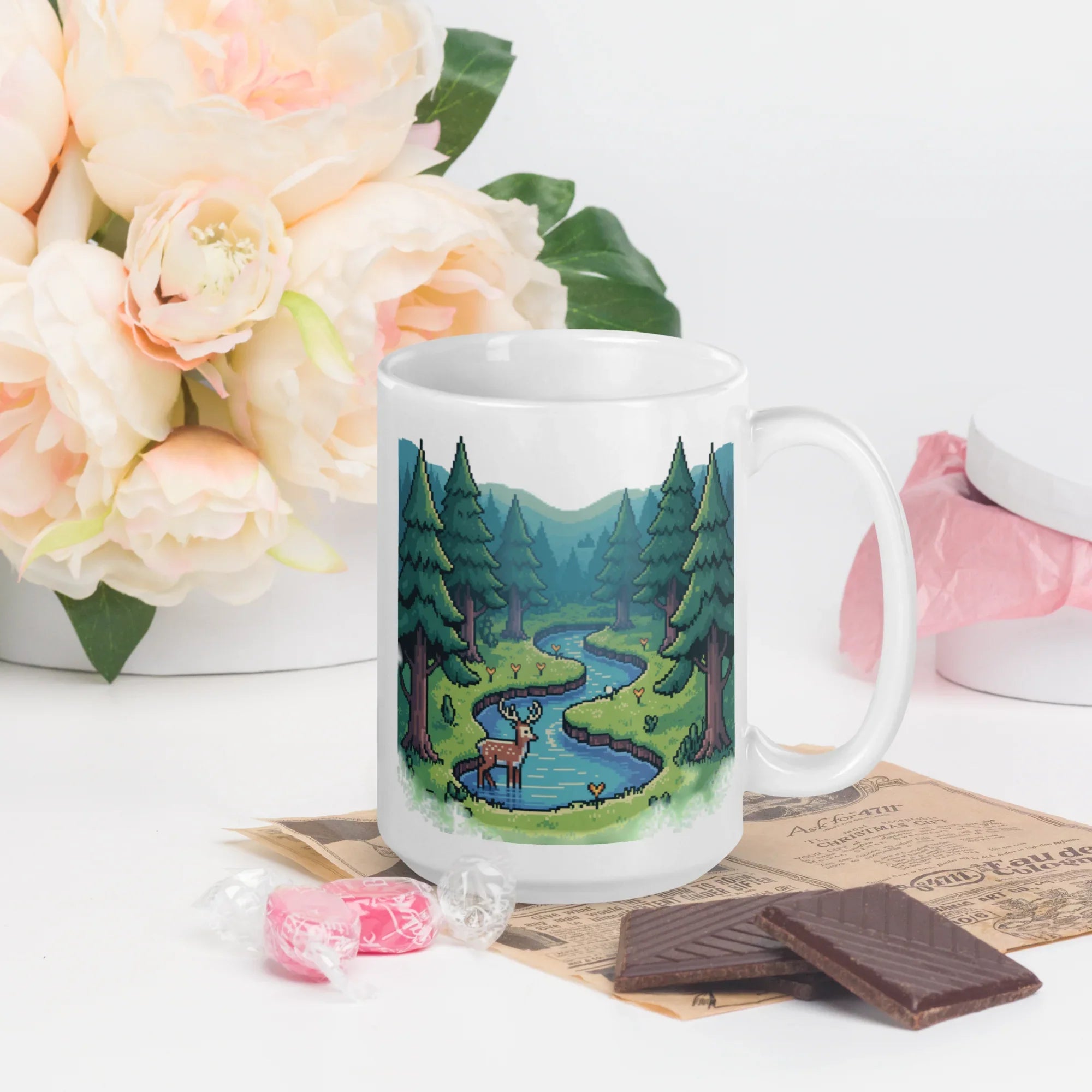 Pixel Forest Stream Mug – Tranquil Retro Escape for Cozy Gamers - RaZits