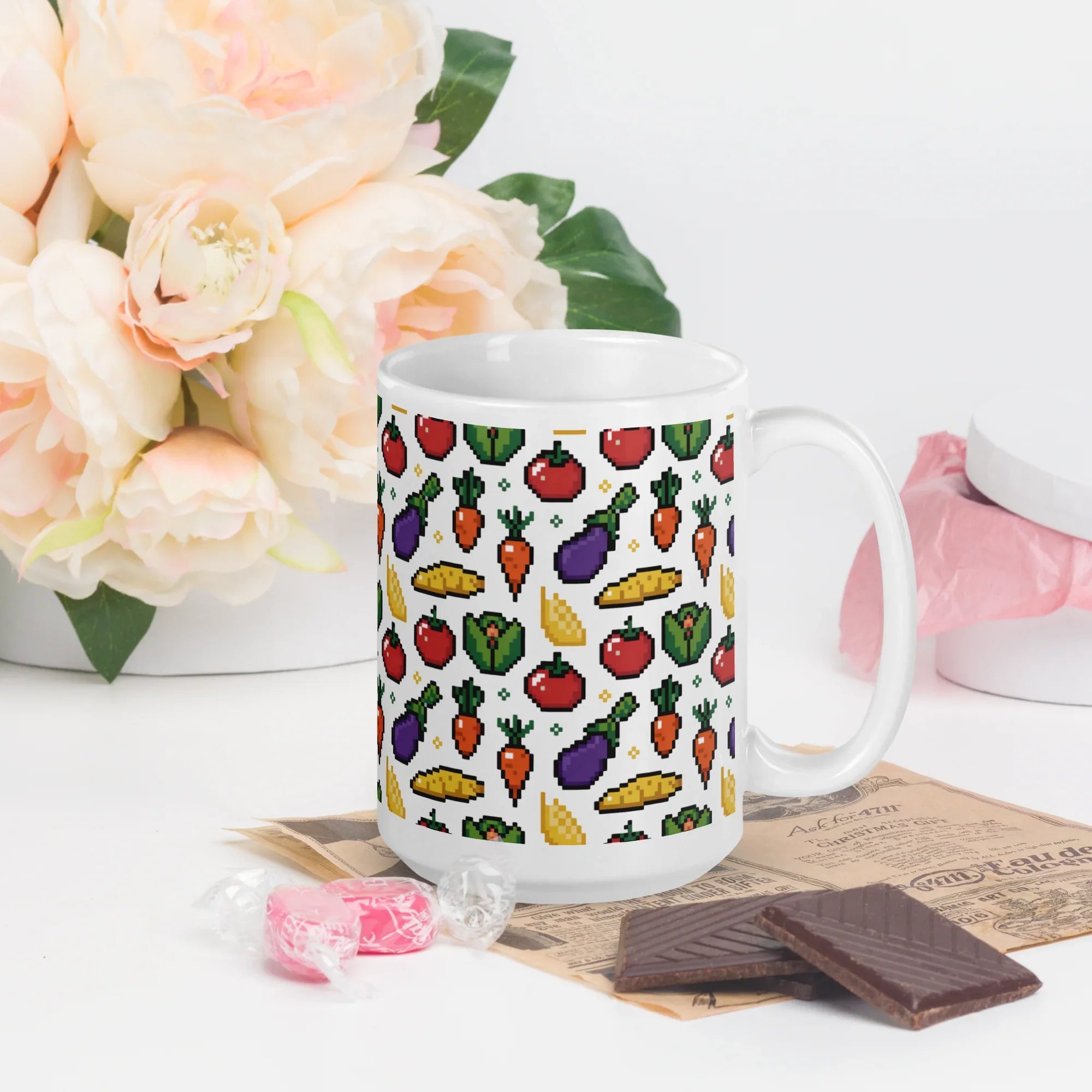 Pixel Harvest Pattern Mug – Retro Farm Game Vibes in Vibrant 8-Bit Style - RaZits
