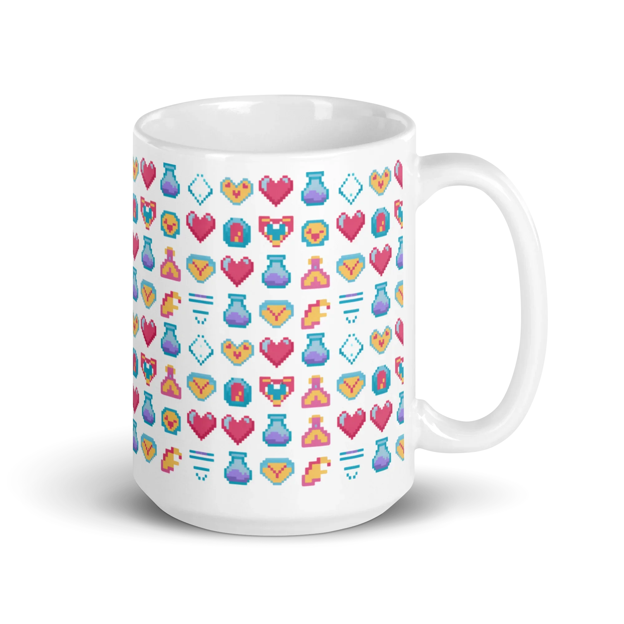 Pixel Power-Up Mug – Retro Hearts & Mana Potion Design for Classic Gamers - RaZits