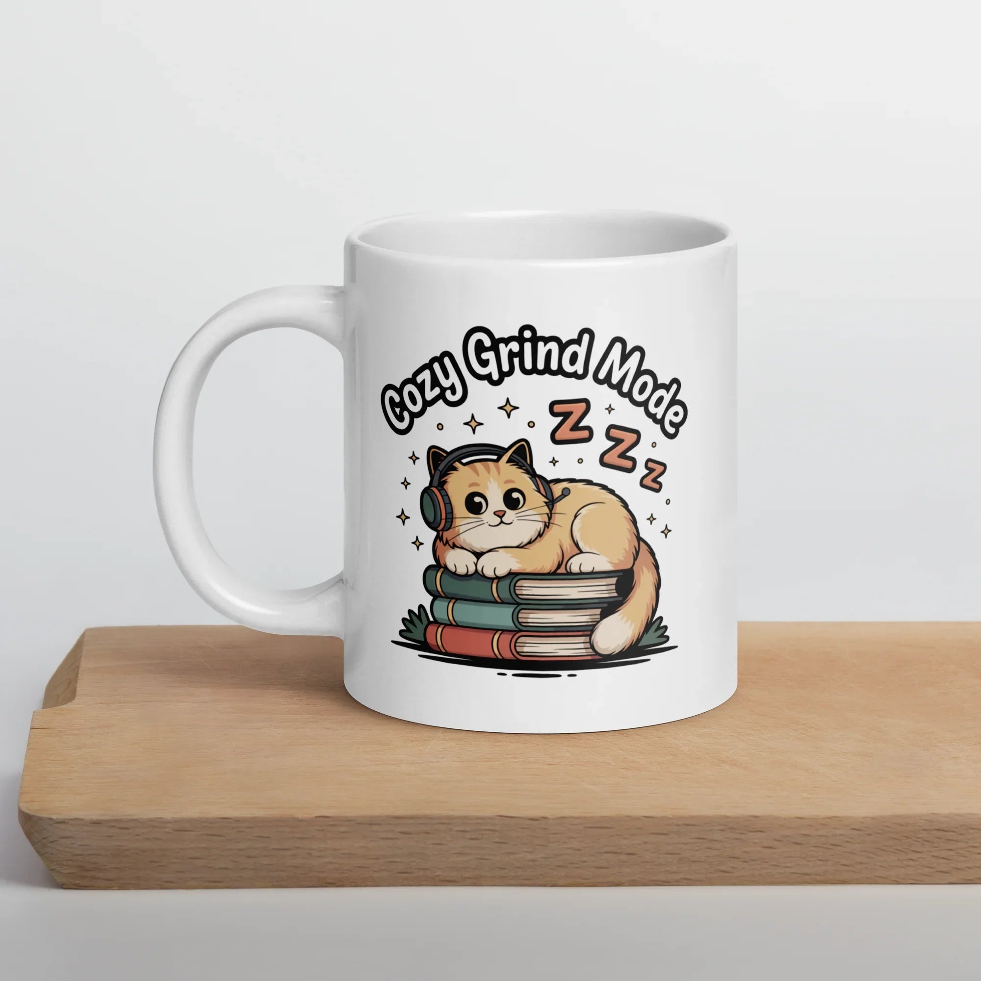 Cozy Grind Mode Cat Mug – Chill Gamer Cat with Headphones and Books - RaZits