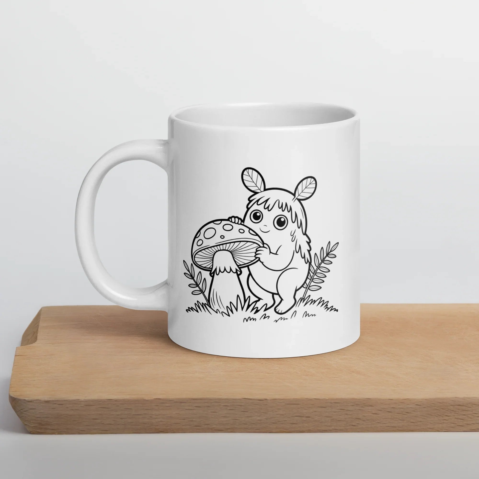Forest Spirit & Mushroom Mug – Whimsical Woodland Creature Line Art Design - RaZits