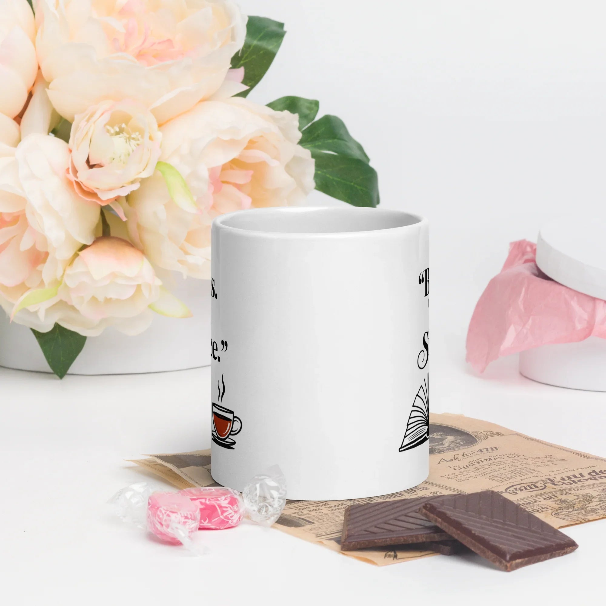 Books Tea Silence Mug – Minimalist Bookish Cup - RaZits