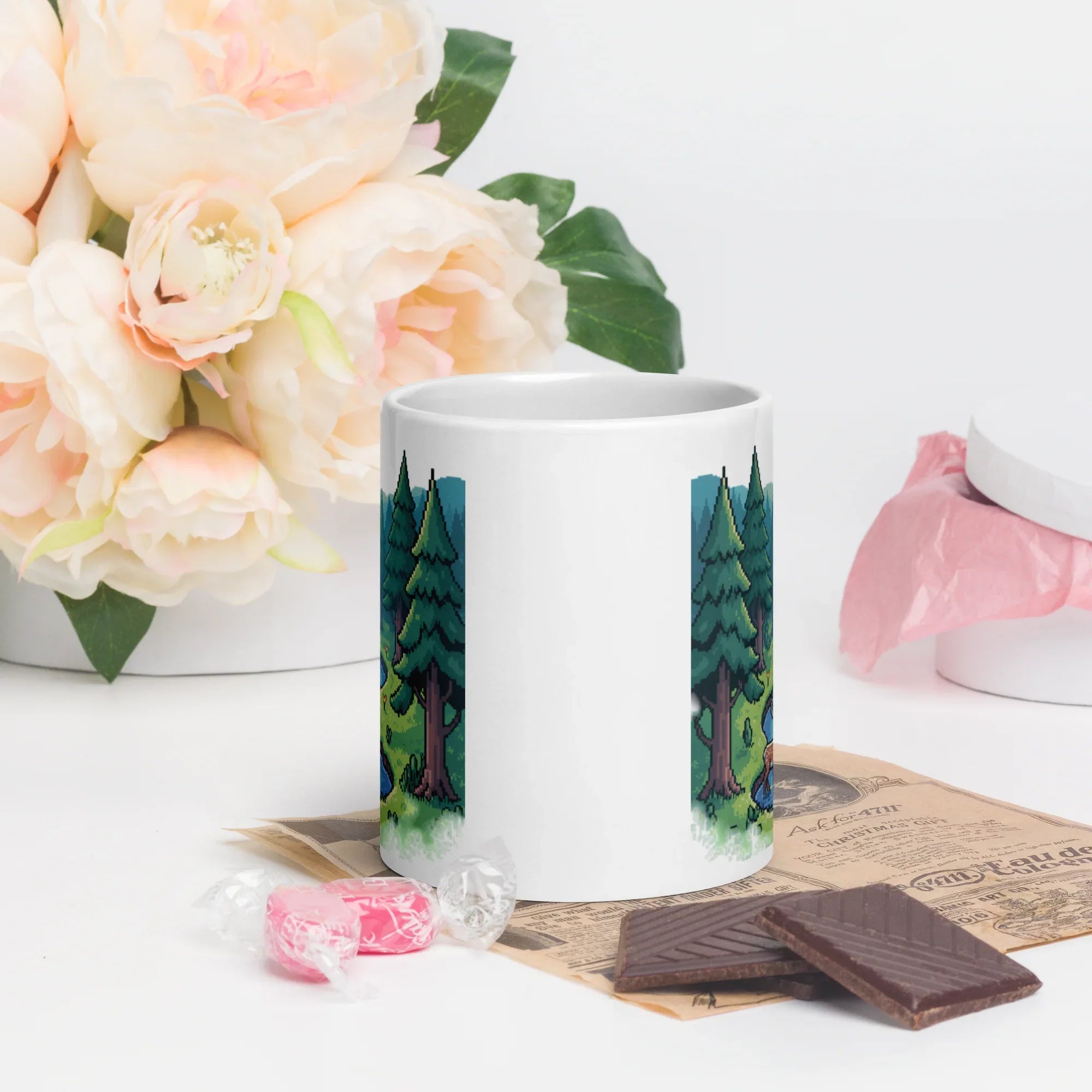 Pixel Forest Stream Mug – Tranquil Retro Escape for Cozy Gamers - RaZits