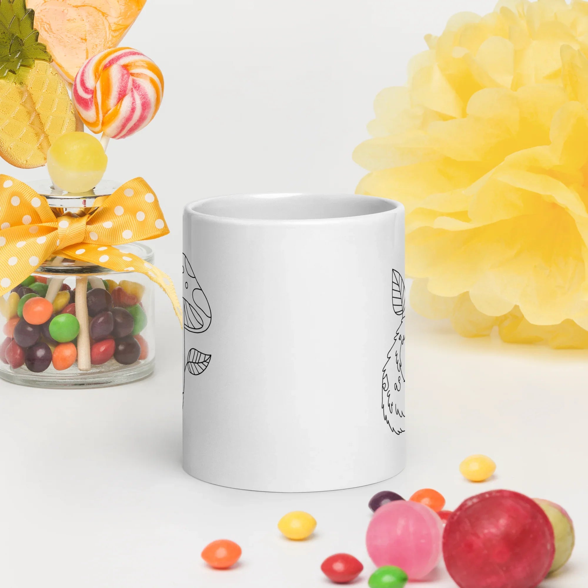 Forest Familiar Mug – Whimsical Mushroom Creature Line Art for Cozy Fantasy Gamers - RaZits