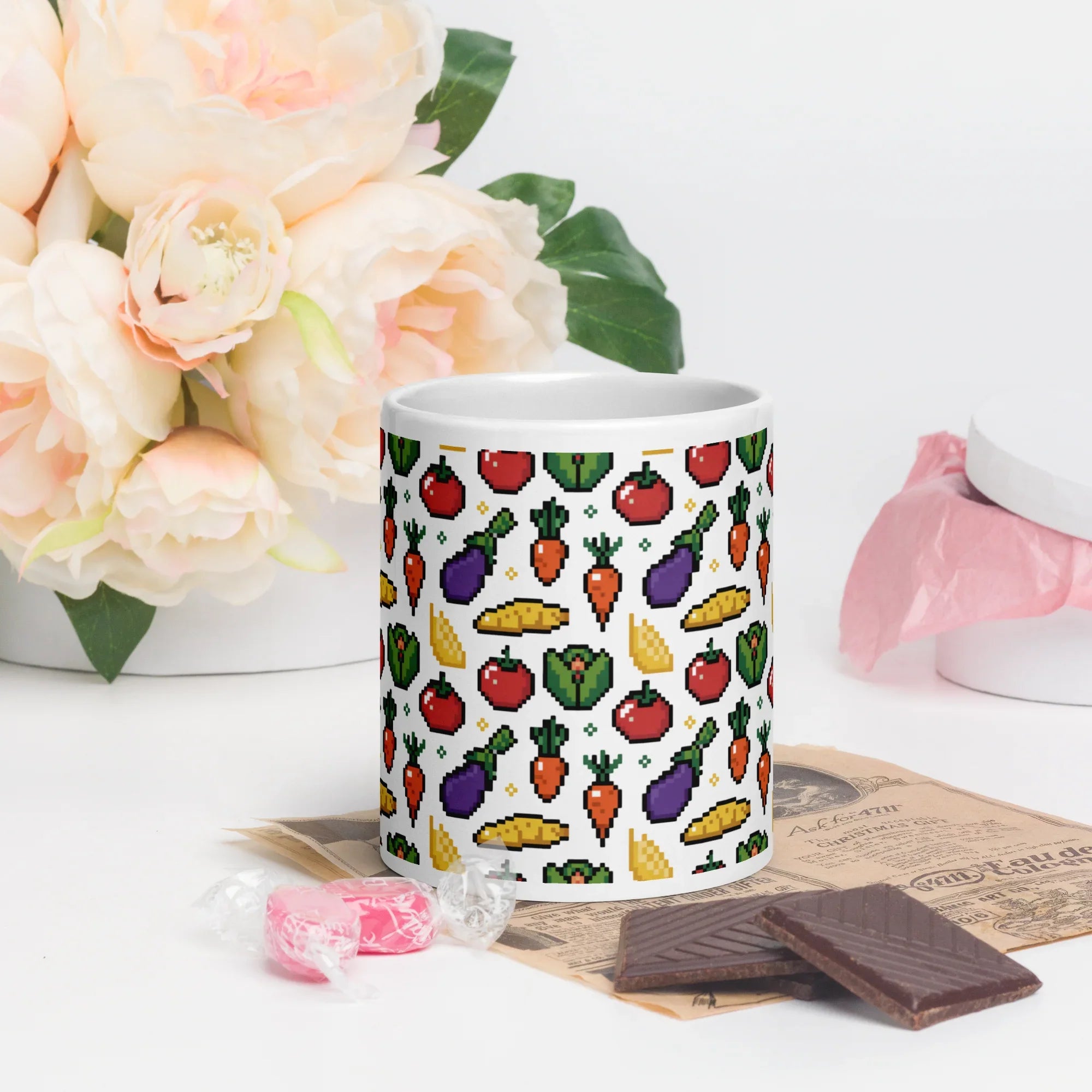 Pixel Harvest Pattern Mug – Retro Farm Game Vibes in Vibrant 8-Bit Style - RaZits