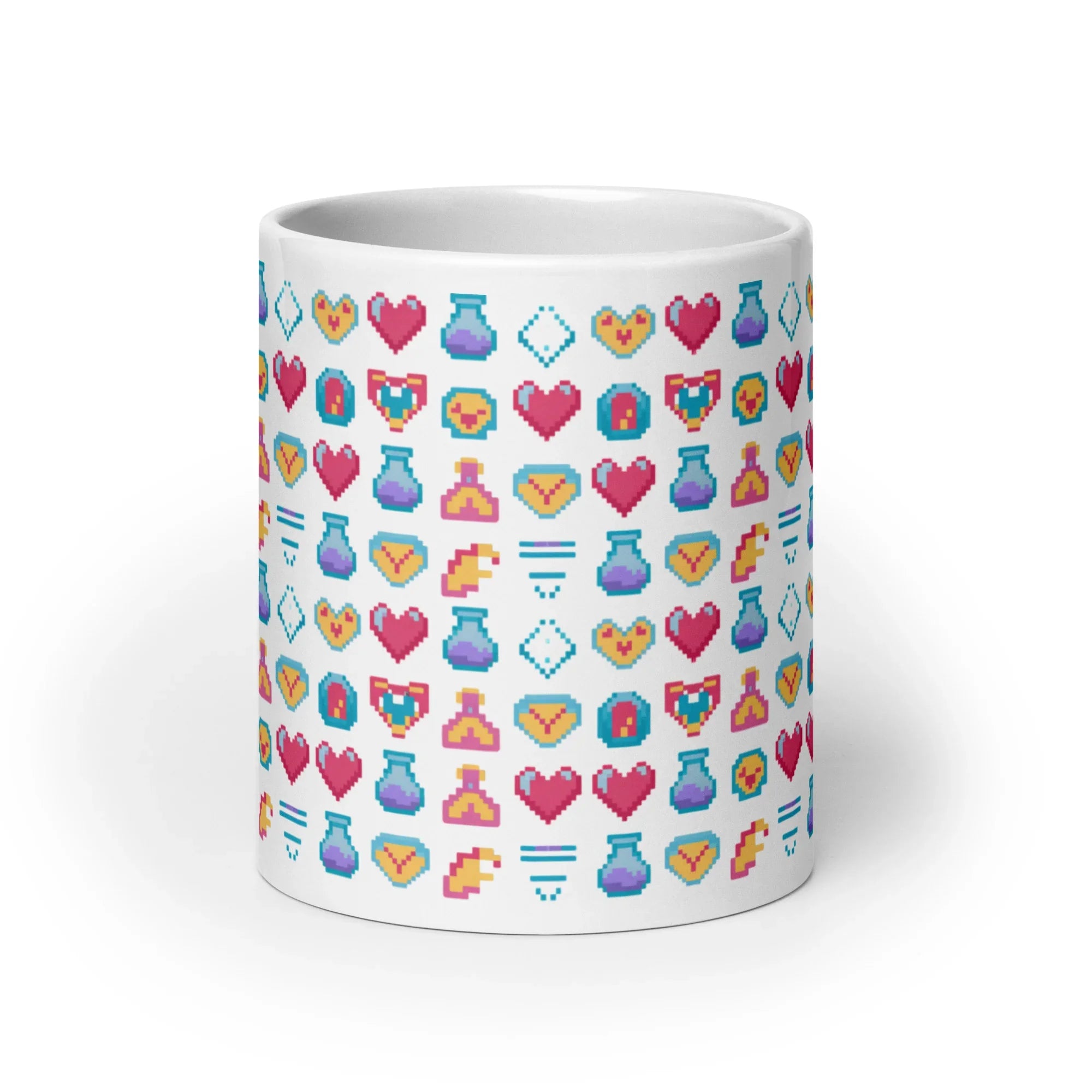 Pixel Power-Up Mug – Retro Hearts & Mana Potion Design for Classic Gamers - RaZits
