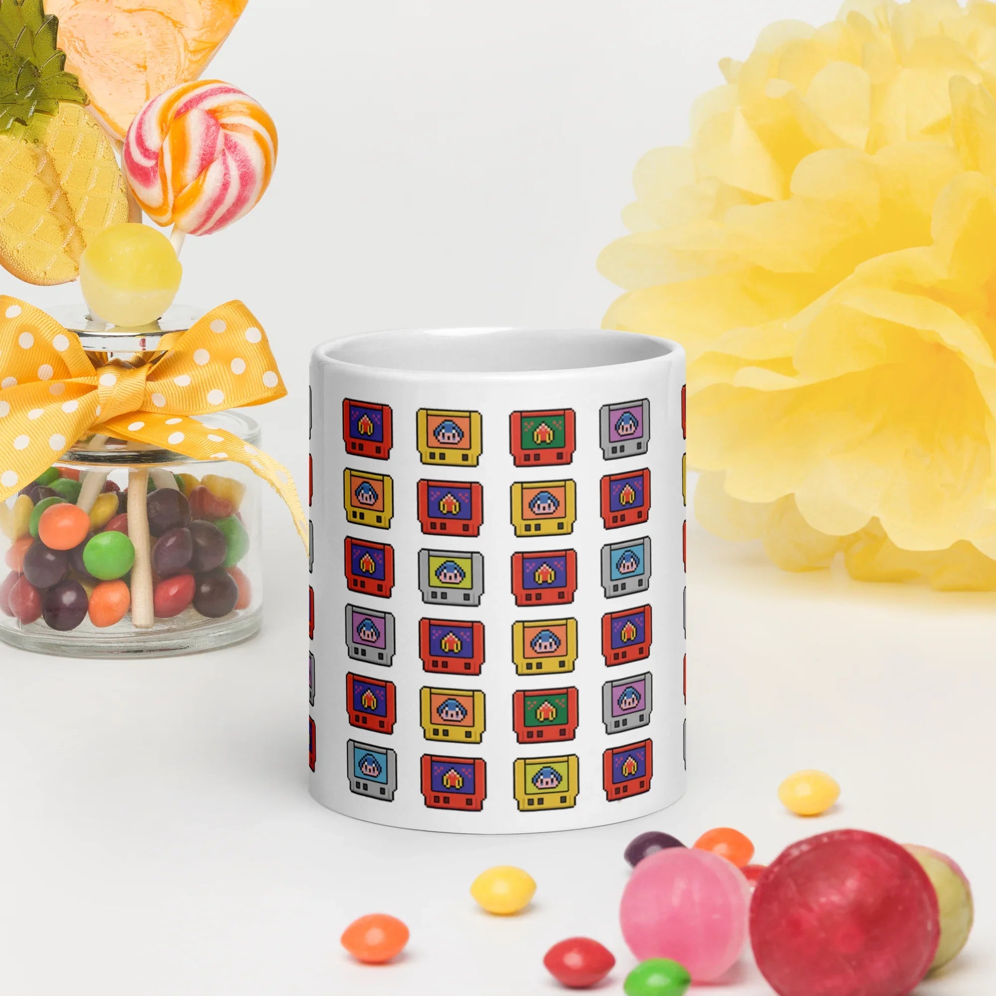 Pixel Cartridge Collection Mug – Retro Gamer Pattern with 8-Bit Nostalgia - RaZits