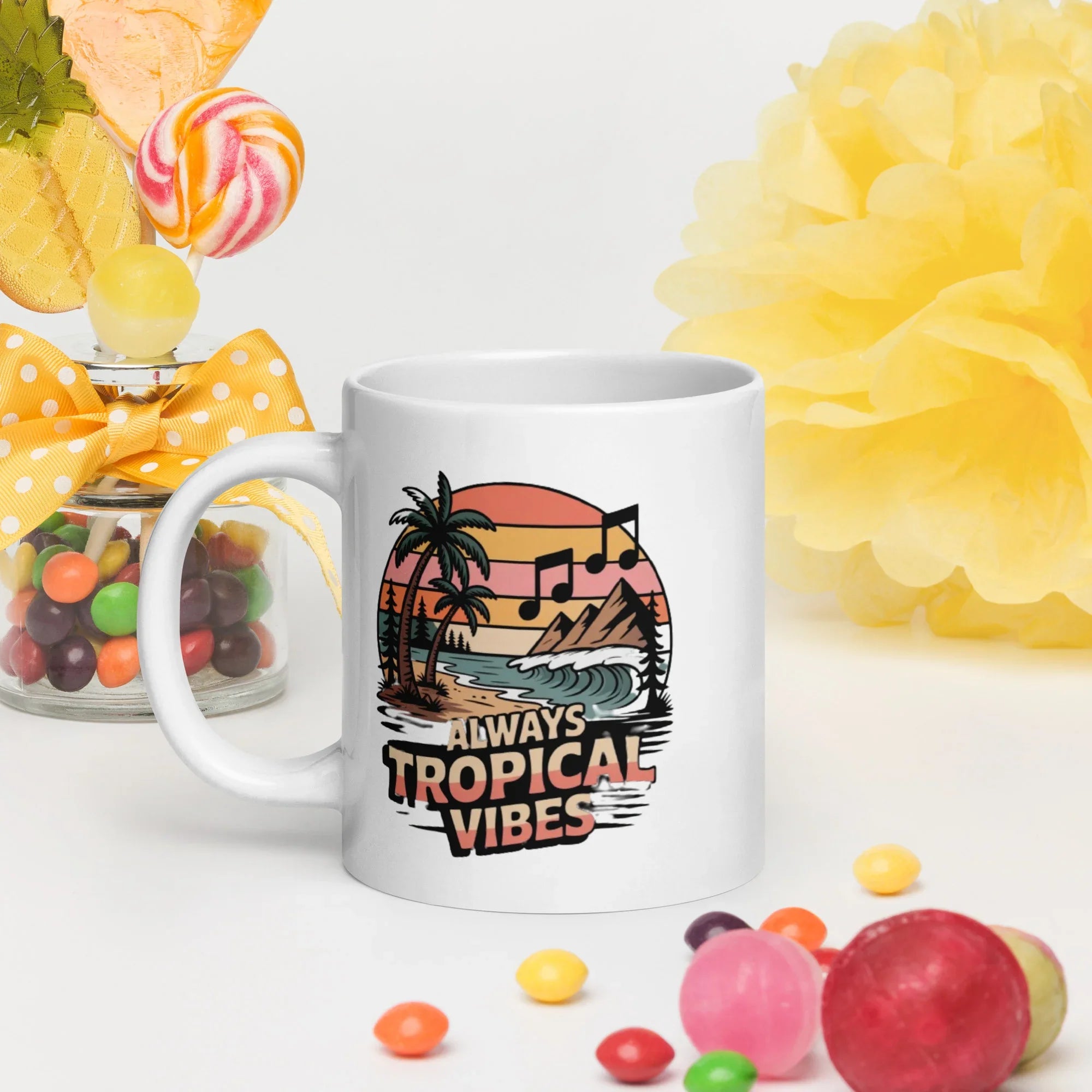 Always Tropical Vibes Beach Sunset Music Mug – Lead-Free Ceramic - RaZits