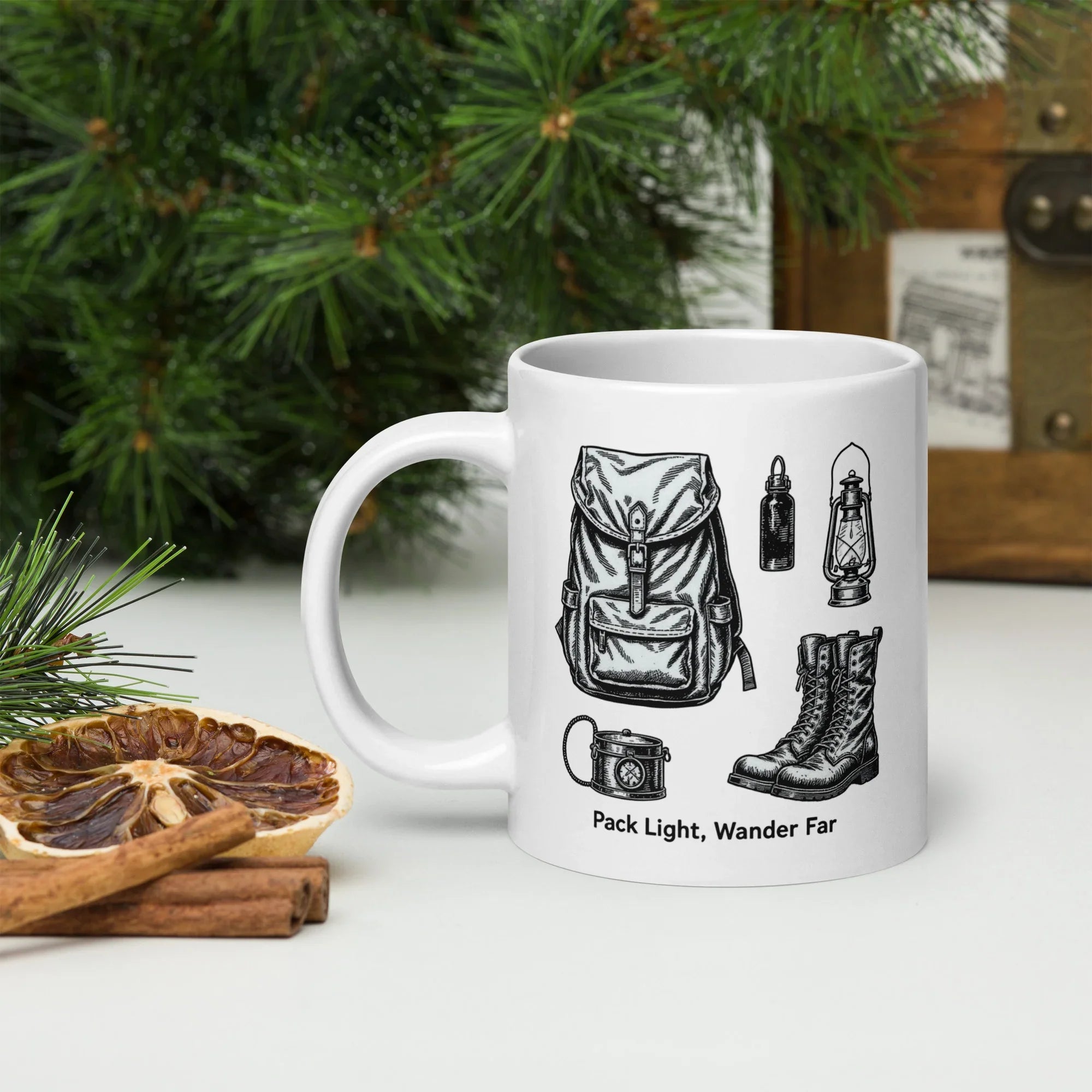 Pack Light, Wander Far – Vintage Hiking Gear Ceramic Mug - RaZits
