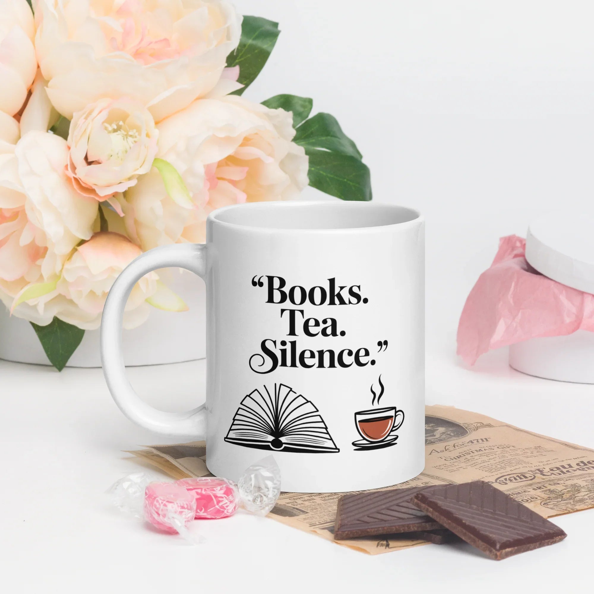 Books Tea Silence Mug – Minimalist Bookish Cup - RaZits