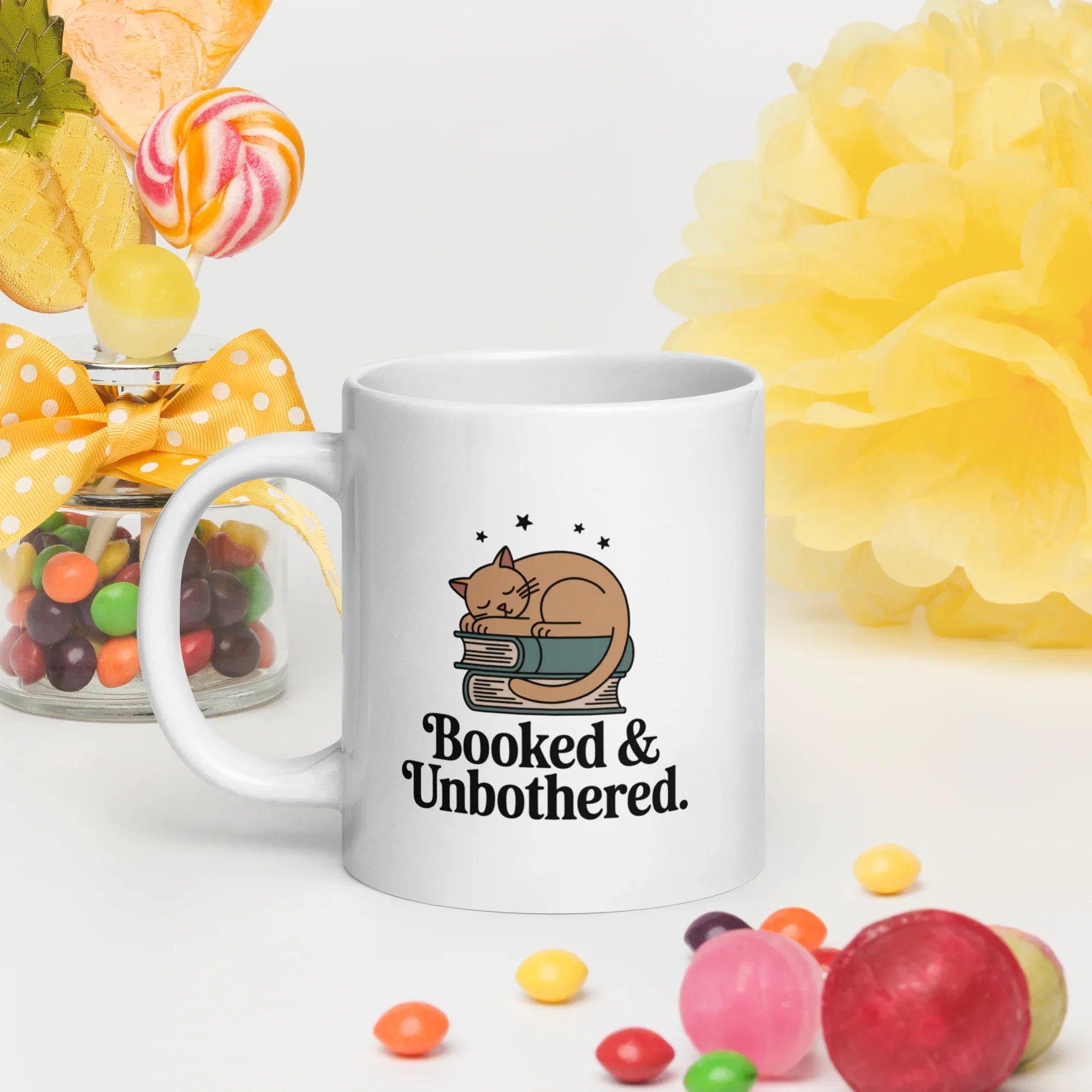 Booked & Unbothered Mug – Cozy Cat Reader Cup - RaZits