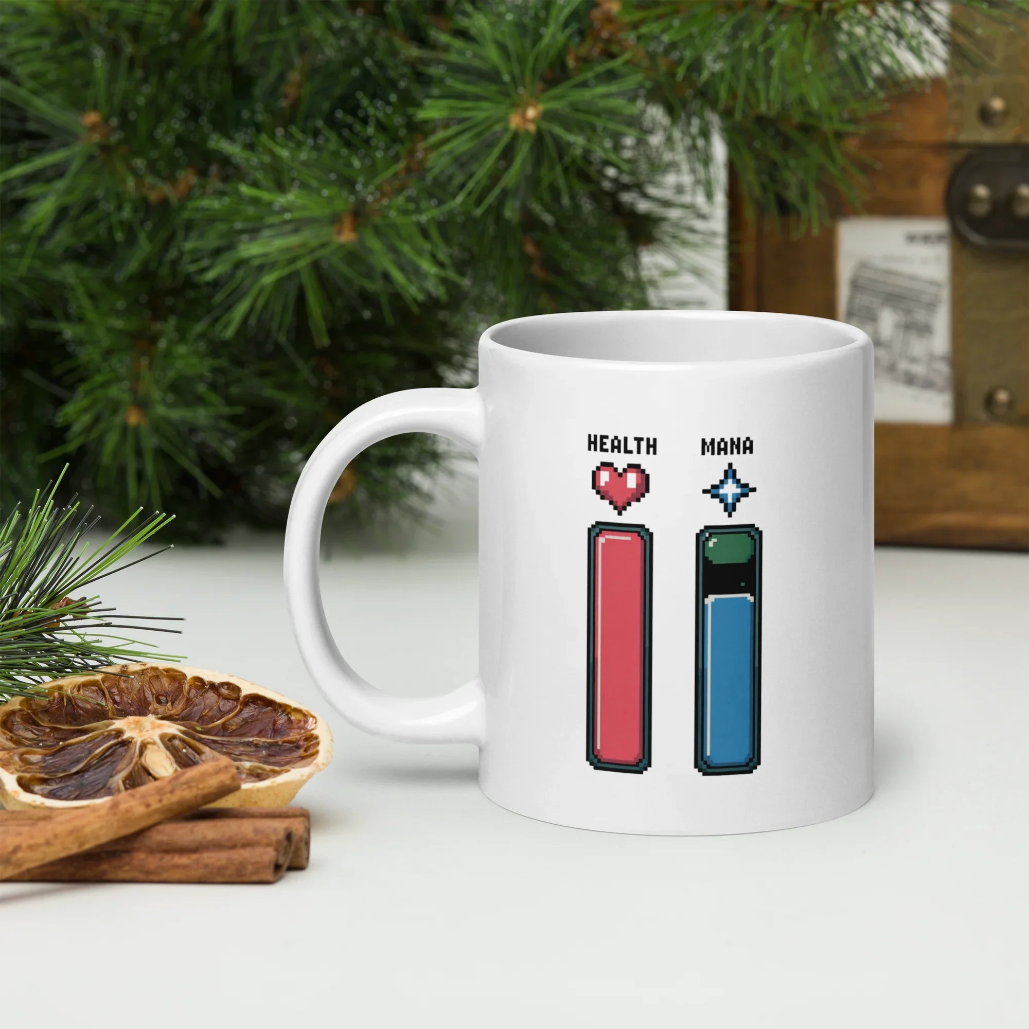 Pixel Health & Mana Bar Design – Retro Gaming Status Art Mug - RaZits