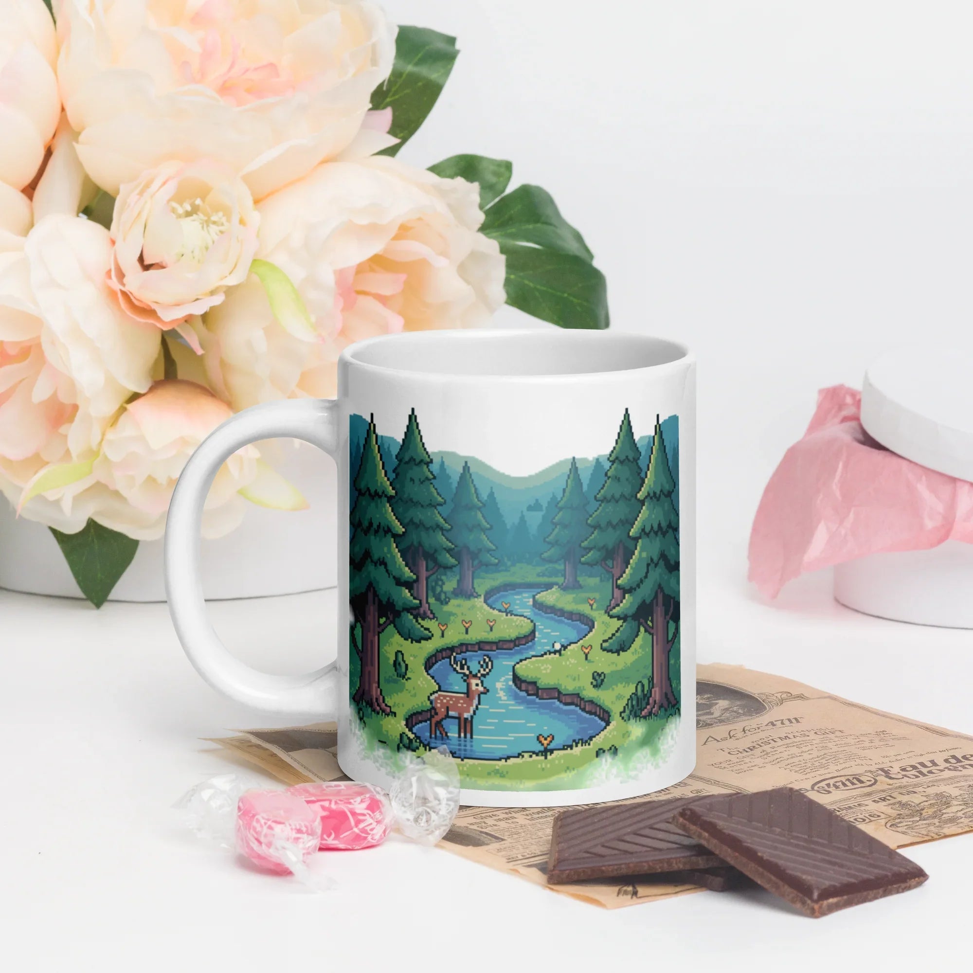Pixel Forest Stream Mug – Tranquil Retro Escape for Cozy Gamers - RaZits