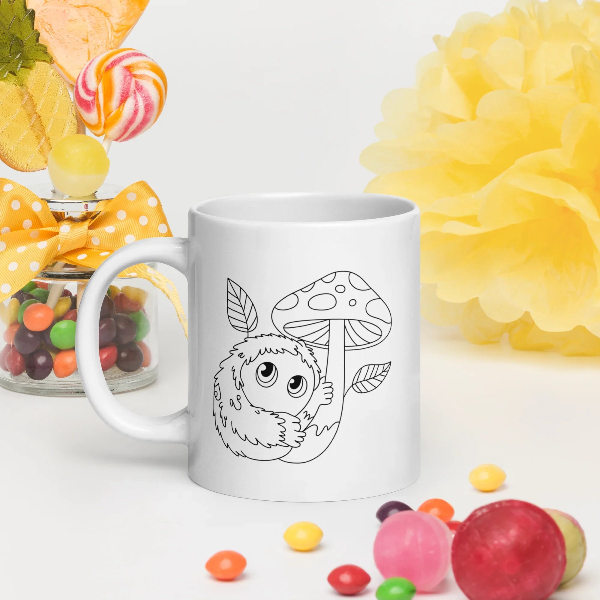 Forest Familiar Mug – Whimsical Mushroom Creature Line Art for Cozy Fantasy Gamers - RaZits