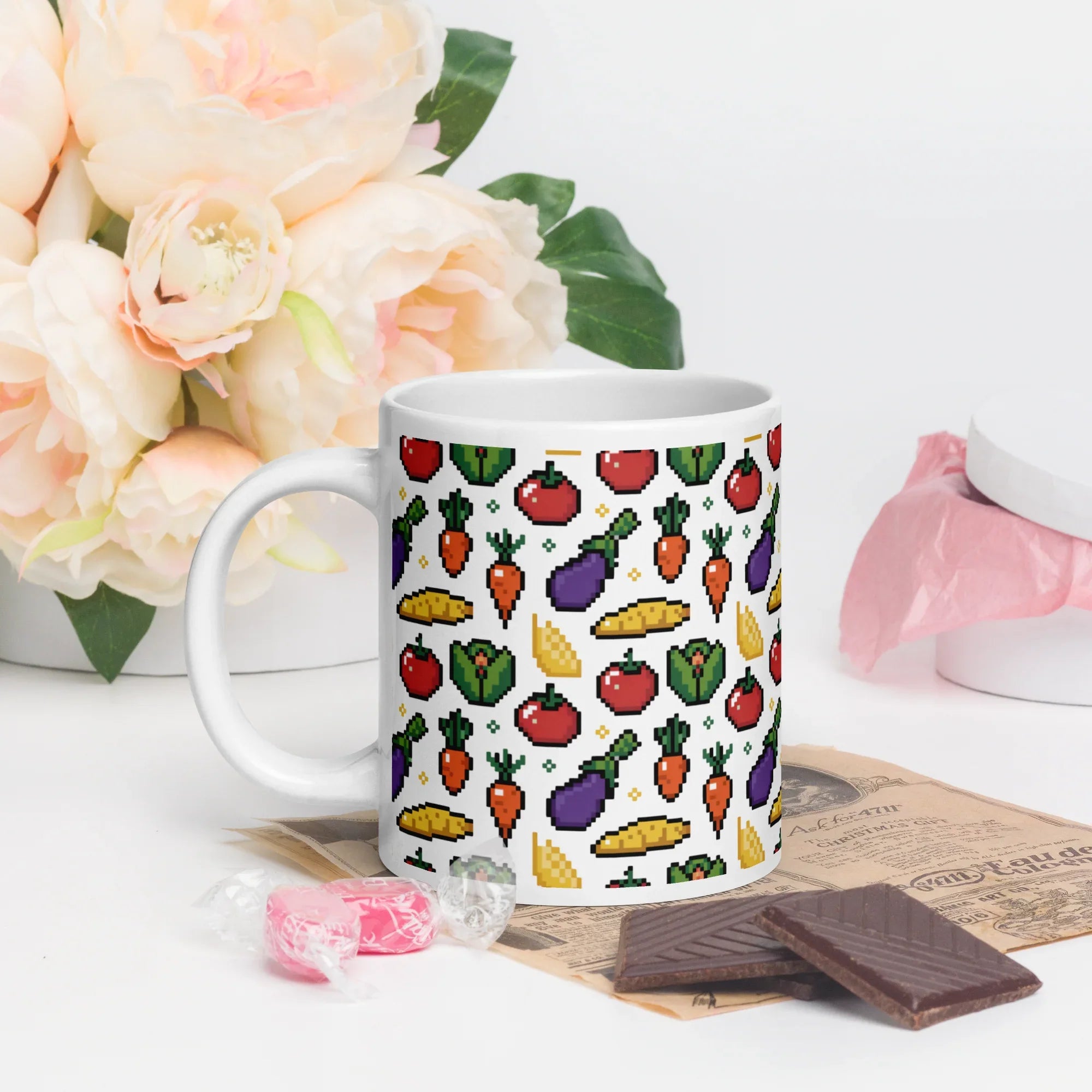 Pixel Harvest Pattern Mug – Retro Farm Game Vibes in Vibrant 8-Bit Style - RaZits