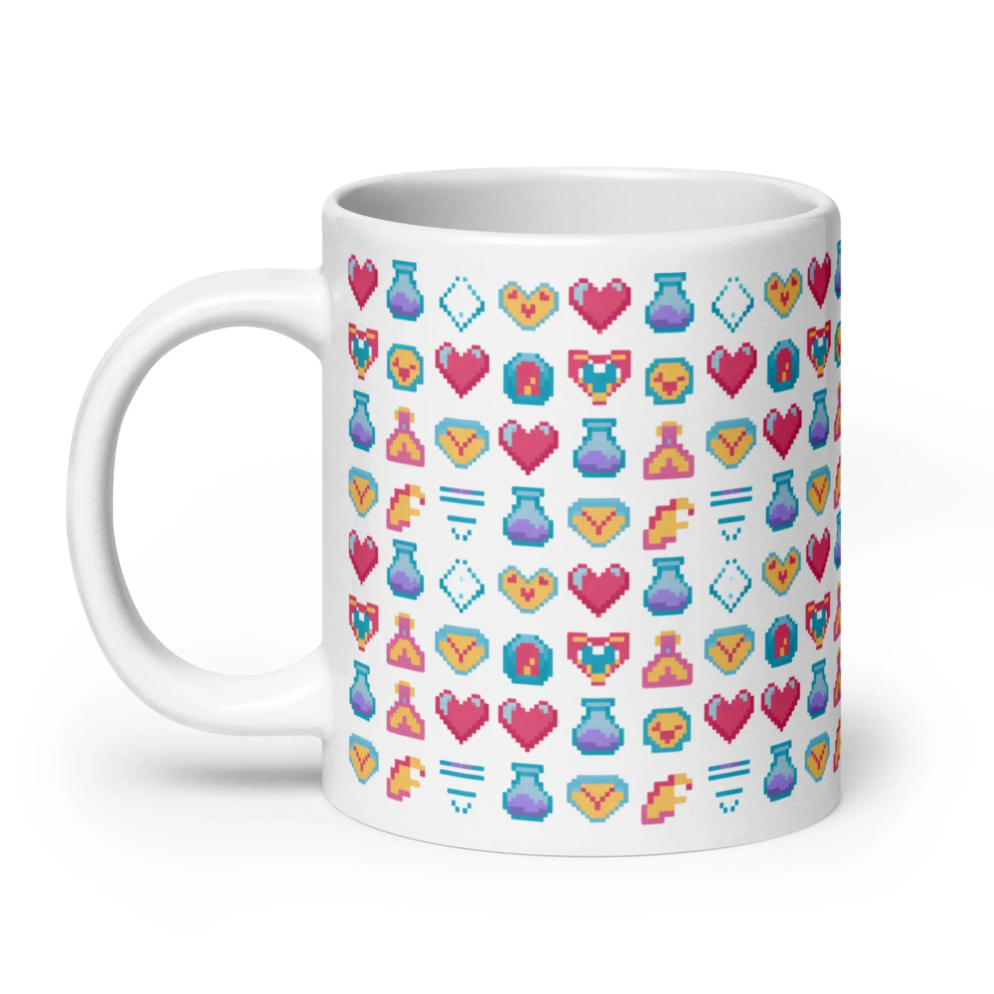 Pixel Power-Up Mug – Retro Hearts & Mana Potion Design for Classic Gamers - RaZits