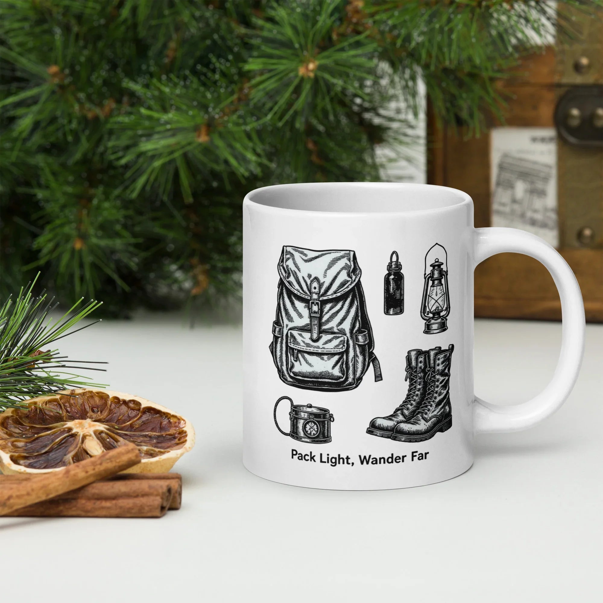Pack Light, Wander Far – Vintage Hiking Gear Ceramic Mug - RaZits