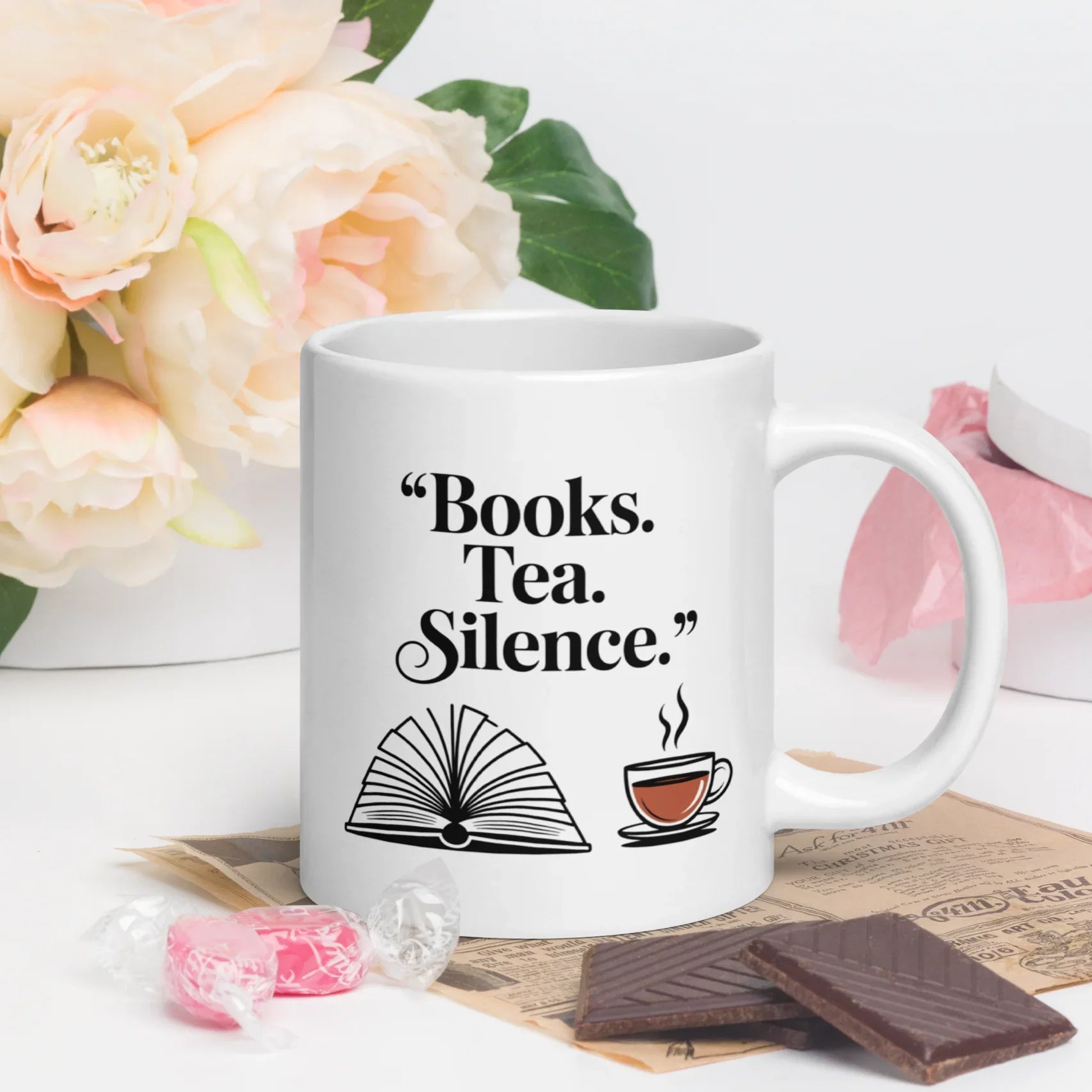 Books Tea Silence Mug – Minimalist Bookish Cup - RaZits