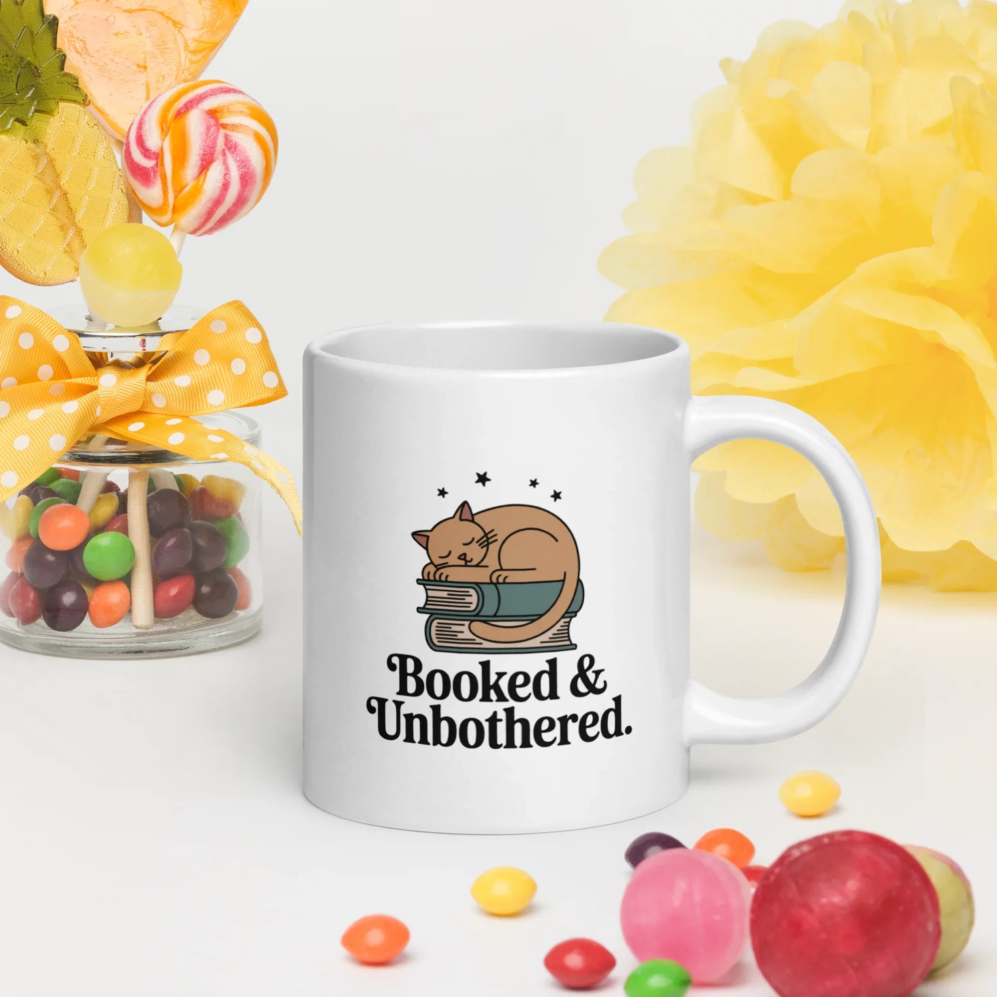 Booked & Unbothered Mug – Cozy Cat Reader Cup - RaZits