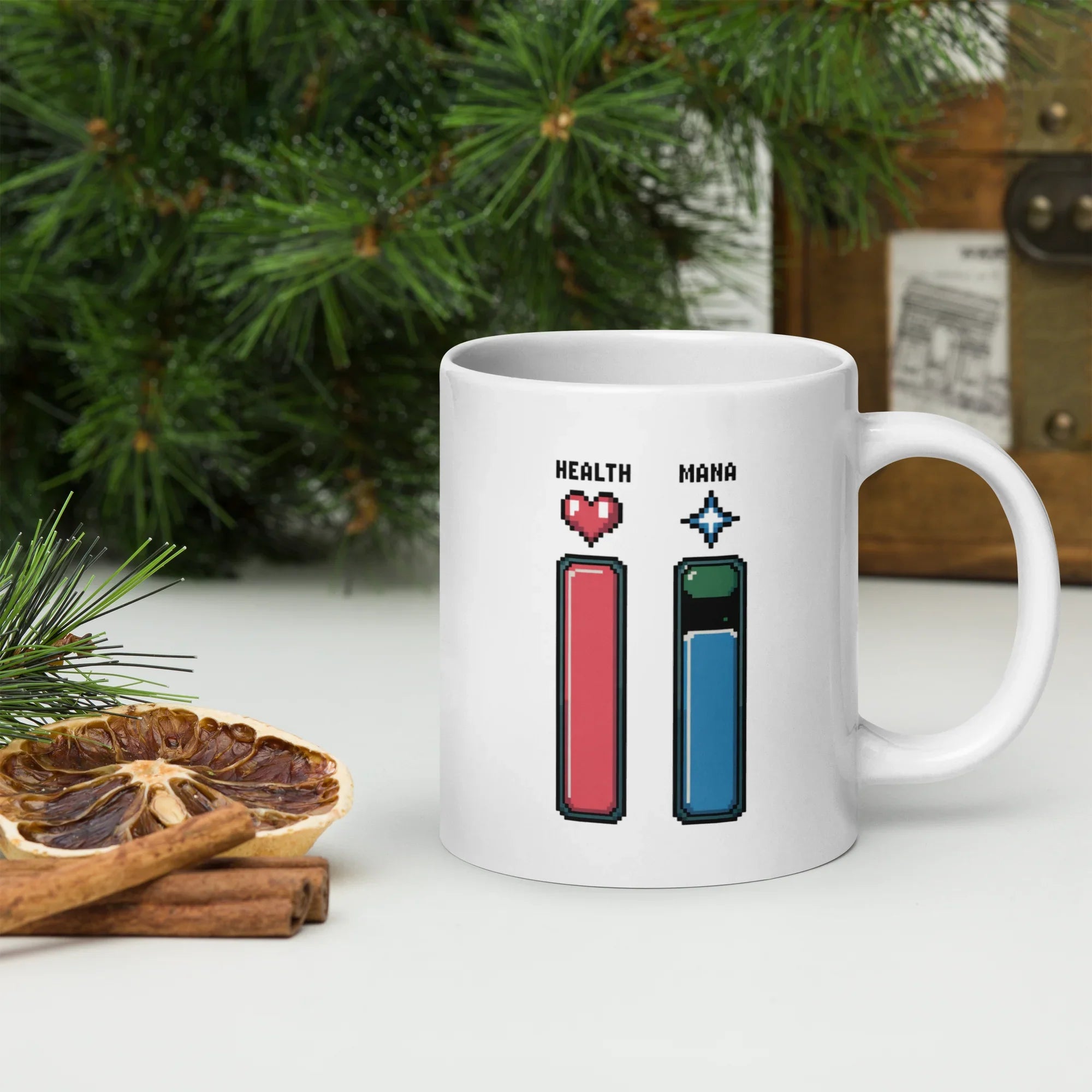 Pixel Health & Mana Bar Design – Retro Gaming Status Art Mug - RaZits
