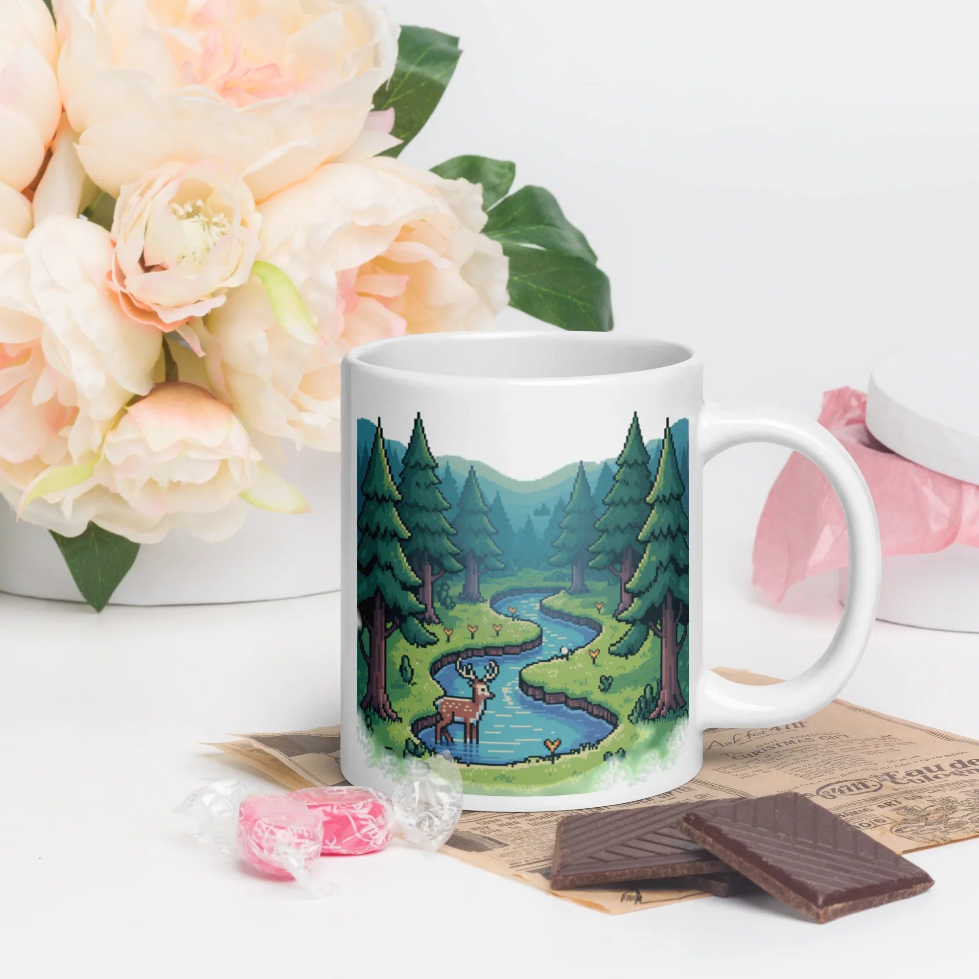 Pixel Forest Stream Mug – Tranquil Retro Escape for Cozy Gamers - RaZits